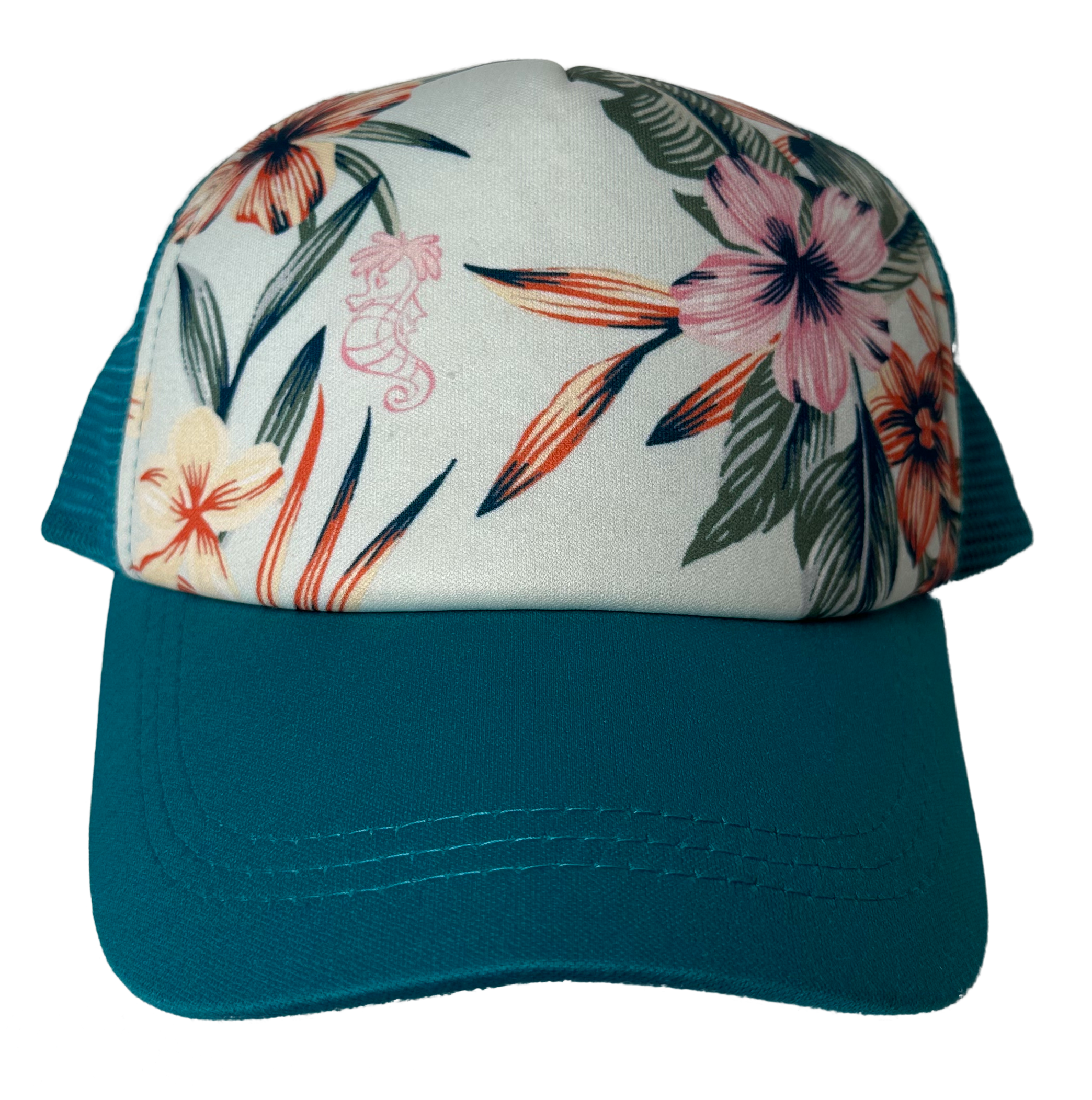 Disney Roxy Tropical Seahorse Adult Snap Back Mesh Trucker Baseball Cap Make heads turn with the Disney Roxy Tropical Seahorse cap! Featuring a fun tropical print an