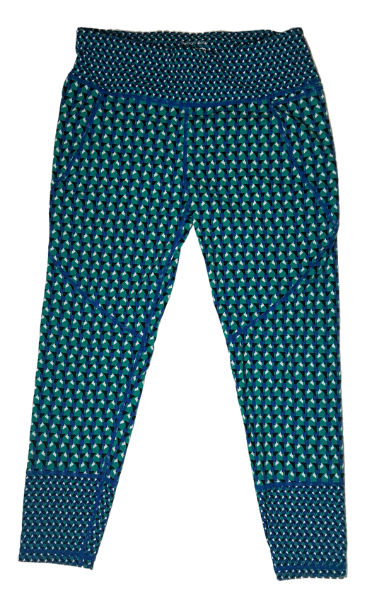Sweaty Betty 7/8 Length Power Blue & Green Geometric Print Leggings Size 10