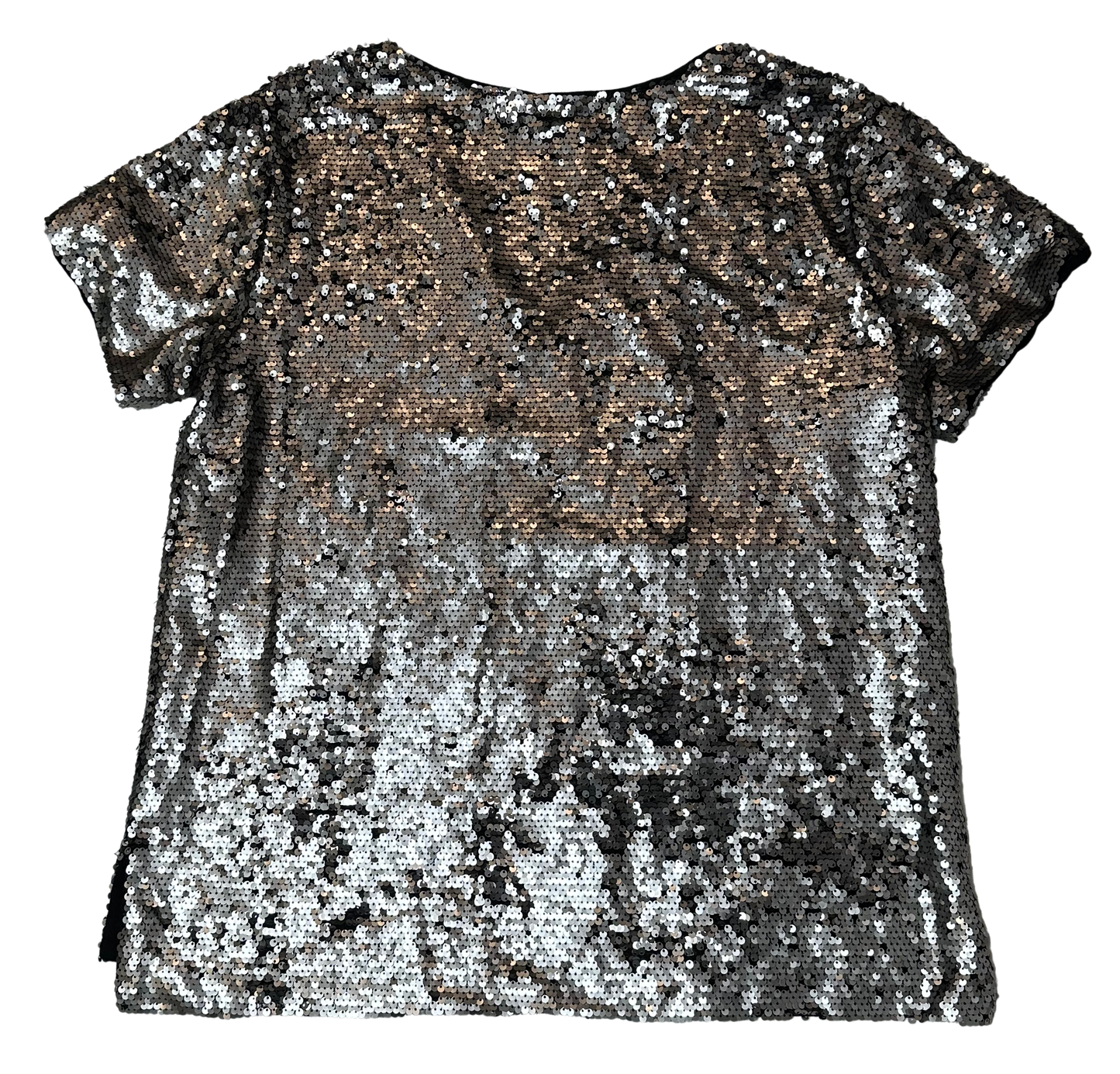 Vanessa Virginia Anthropologie Silver Sequin Short Sleeve Top size Large