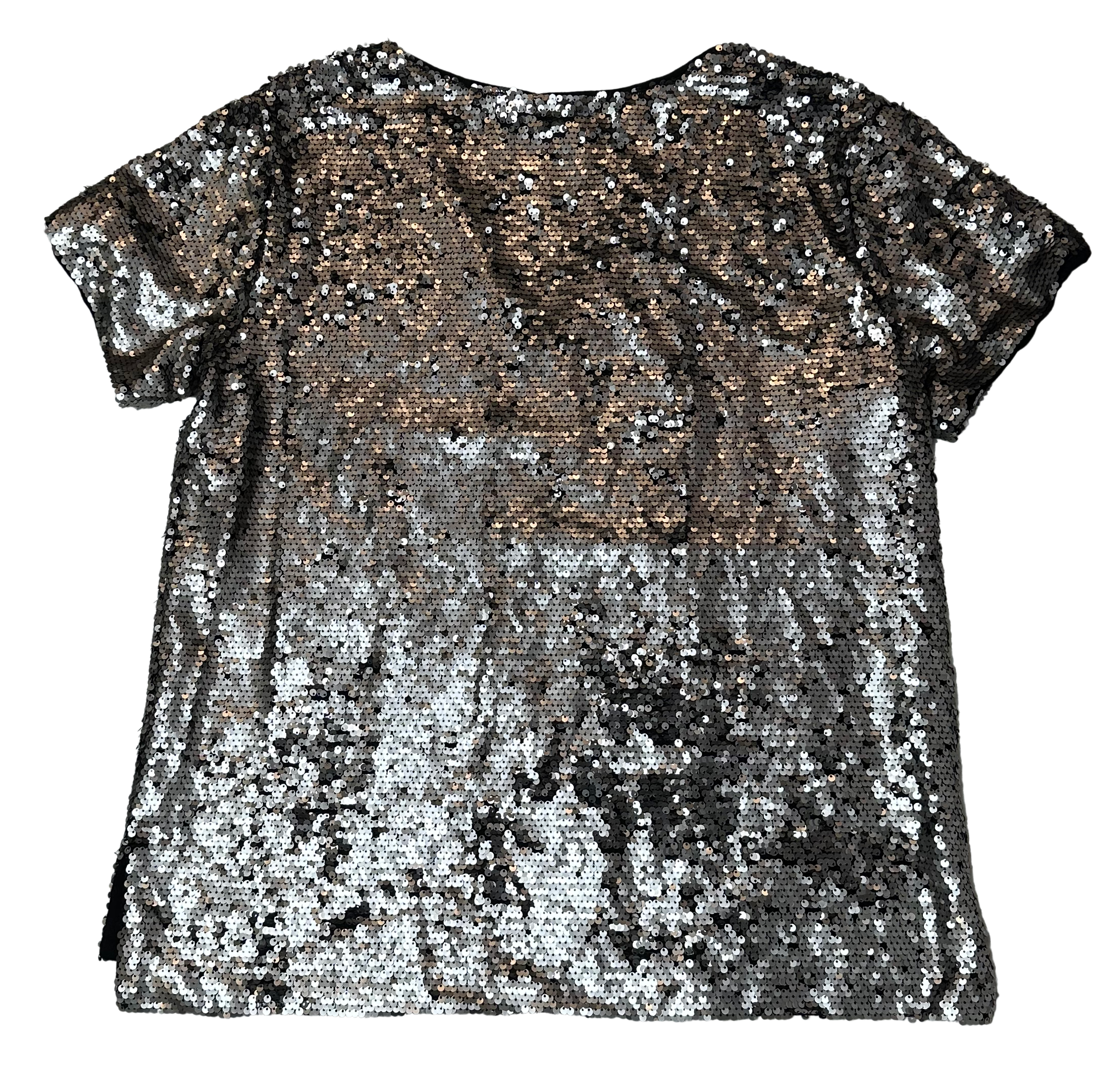 Vanessa Virginia Anthropology Silver Sequin Short Sleeve Top size Large - 0