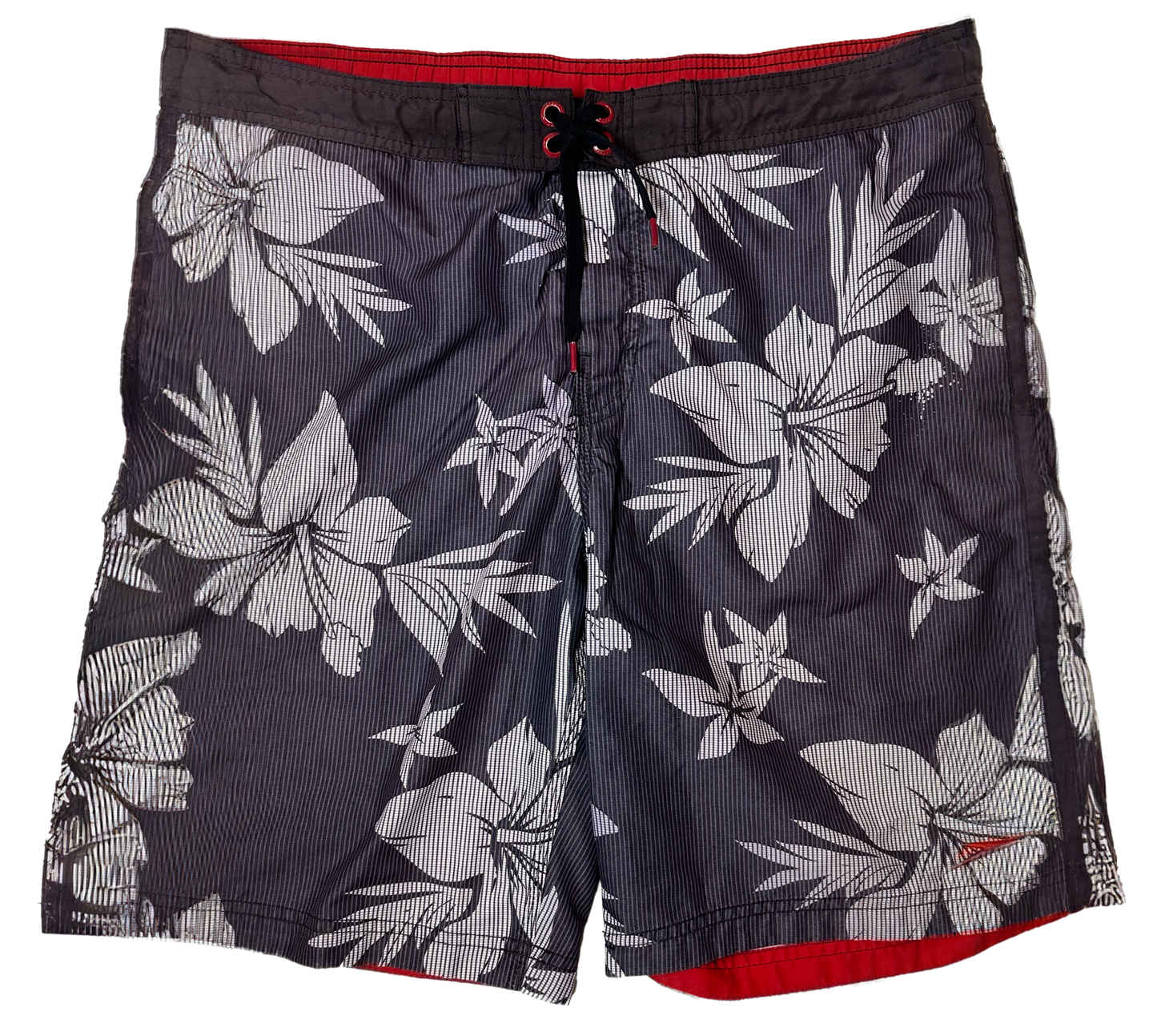 Speedo Grey Hibiscus Print Mens Swim Trunks Sz M