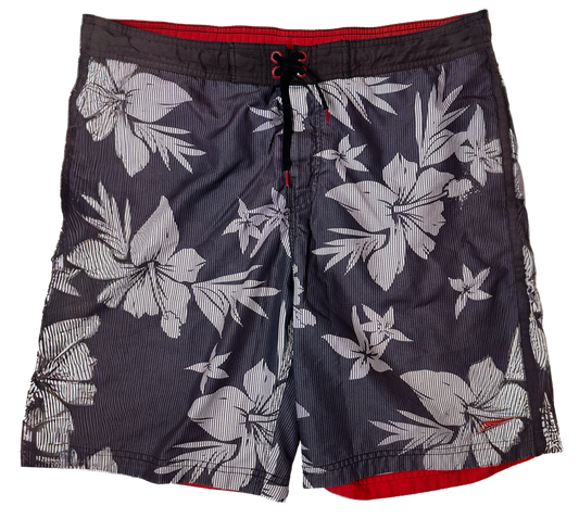 Speedo Grey Hibiscus Print Mens Swim Trunks Sz M
