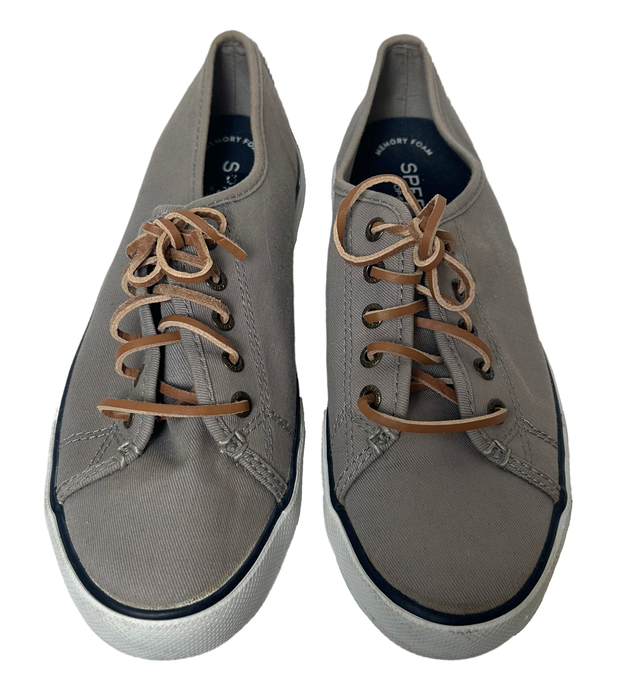 Sperry Grey Pier View Boat Shoes Size 6 1/2  Float into fun with the Sperry Grey Pier View Boat Shoes. With leather laces and a size 6 1/2, these boat shoes are perf