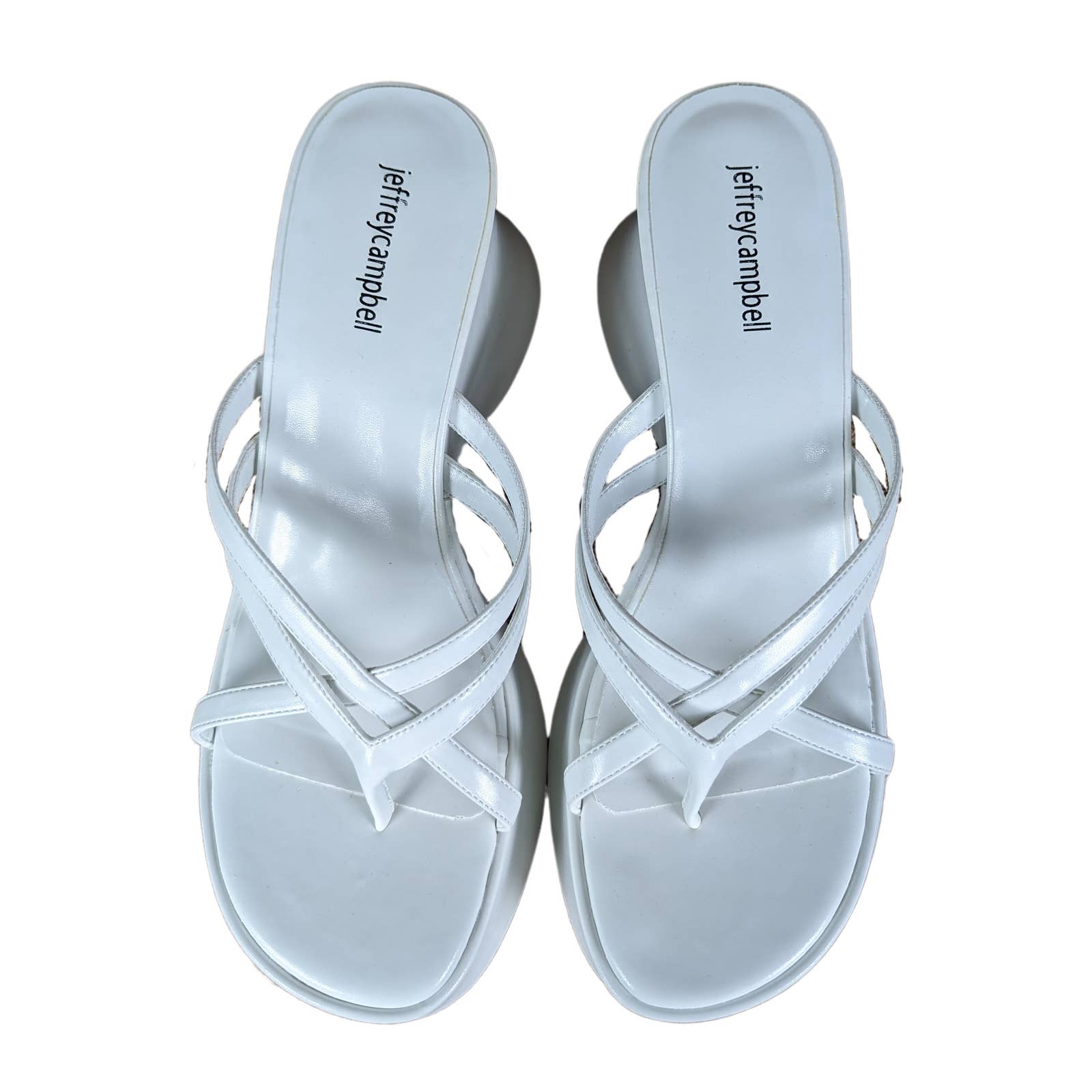 Jeffrey CampbellSuper cute for summer! Jeffrey Campbell White strappy sandals. New without box! Wrapped leather platform. Brand new condition.Jeffrey Campbell White Platform SandalsJeffrey Campbell White Platform Sandals