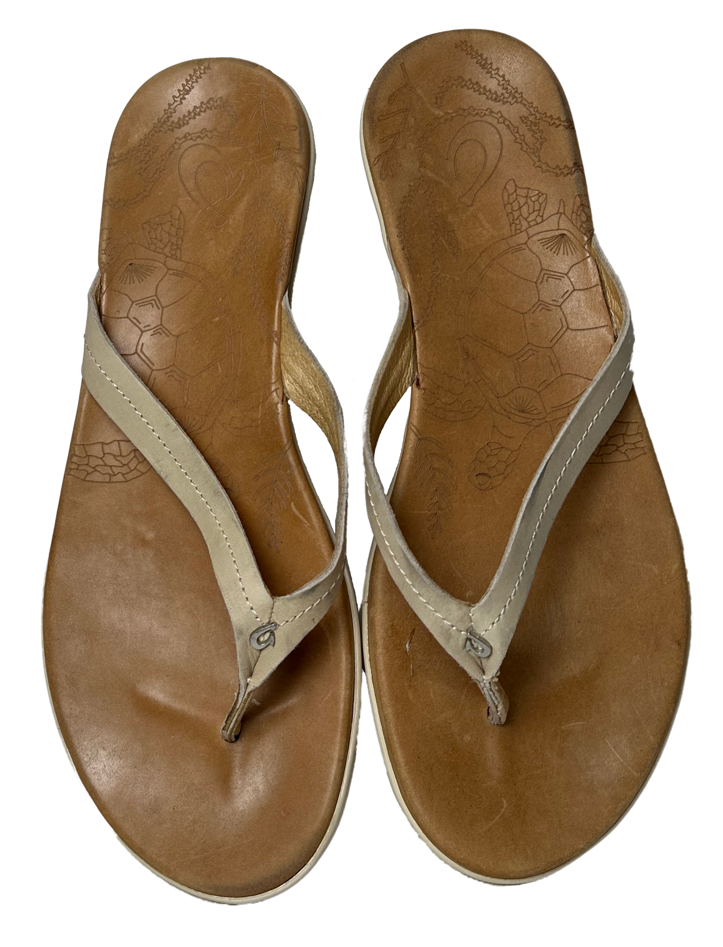 Olukai Honu Off White Leather Flip Flop Sandals Women 10 Slip into style with the Olukai Honu off white leather flip flop sandals. Made with high-quality leather, th