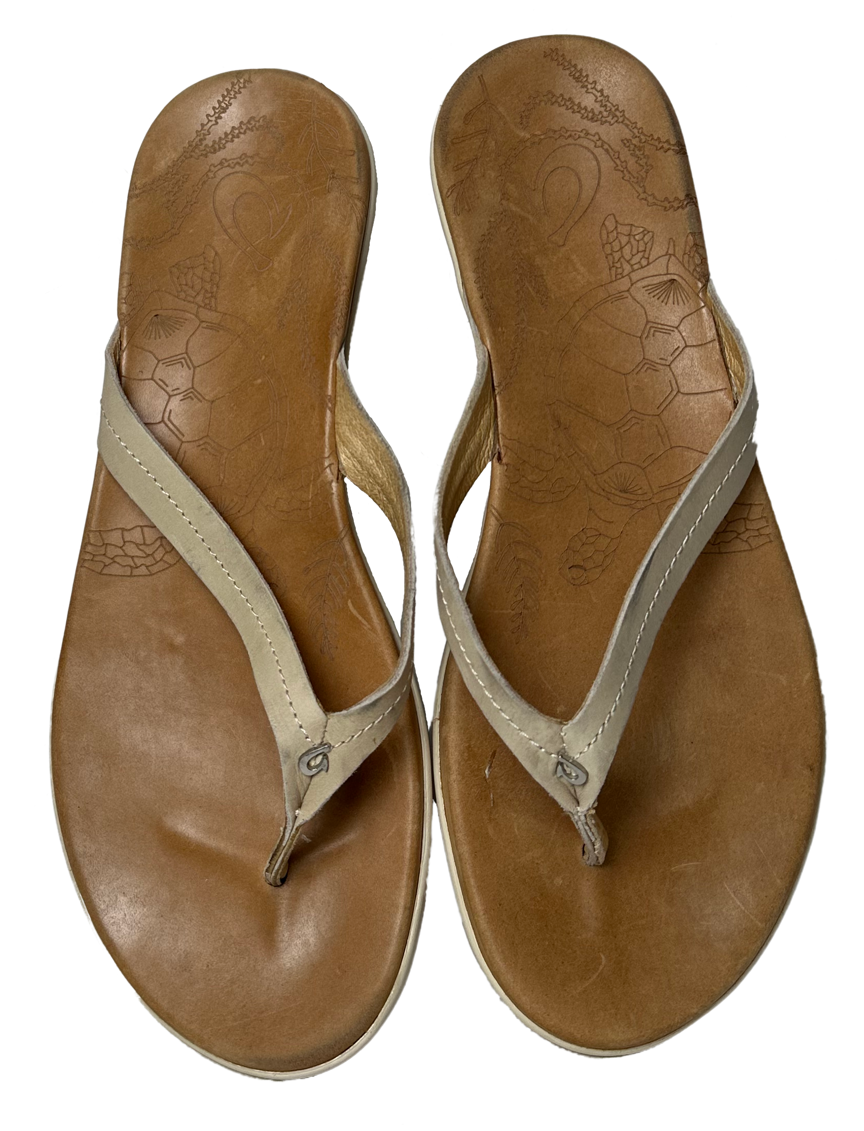 Olukai Honu Off White Leather Flip Flop Sandals Women 10 Slip into style with the Olukai Honu off white leather flip flop sandals. Made with high-quality leather, th
