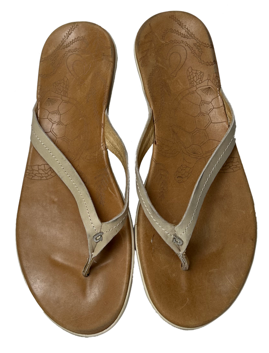 Olukai Honu Off White Leather Flip Flop Sandals Women 10 Slip into style with the Olukai Honu off white leather flip flop sandals. Made with high-quality leather, th