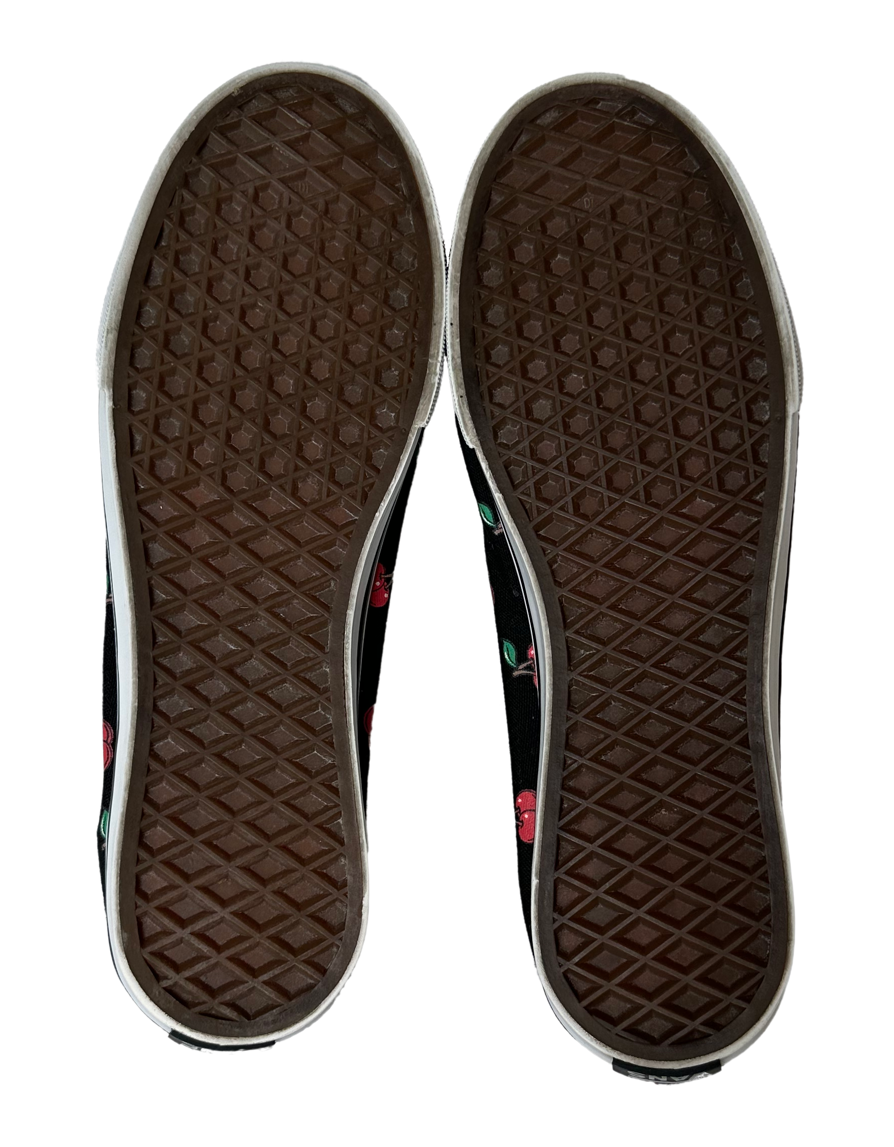 Vans Very Rare KVD Lo-Pro Cherry Slip Ons size 7 Step into style with these Vans Very Rare KVD Lo-Pro Cherry Slip Ons in size 7. The black design is adorned with a p