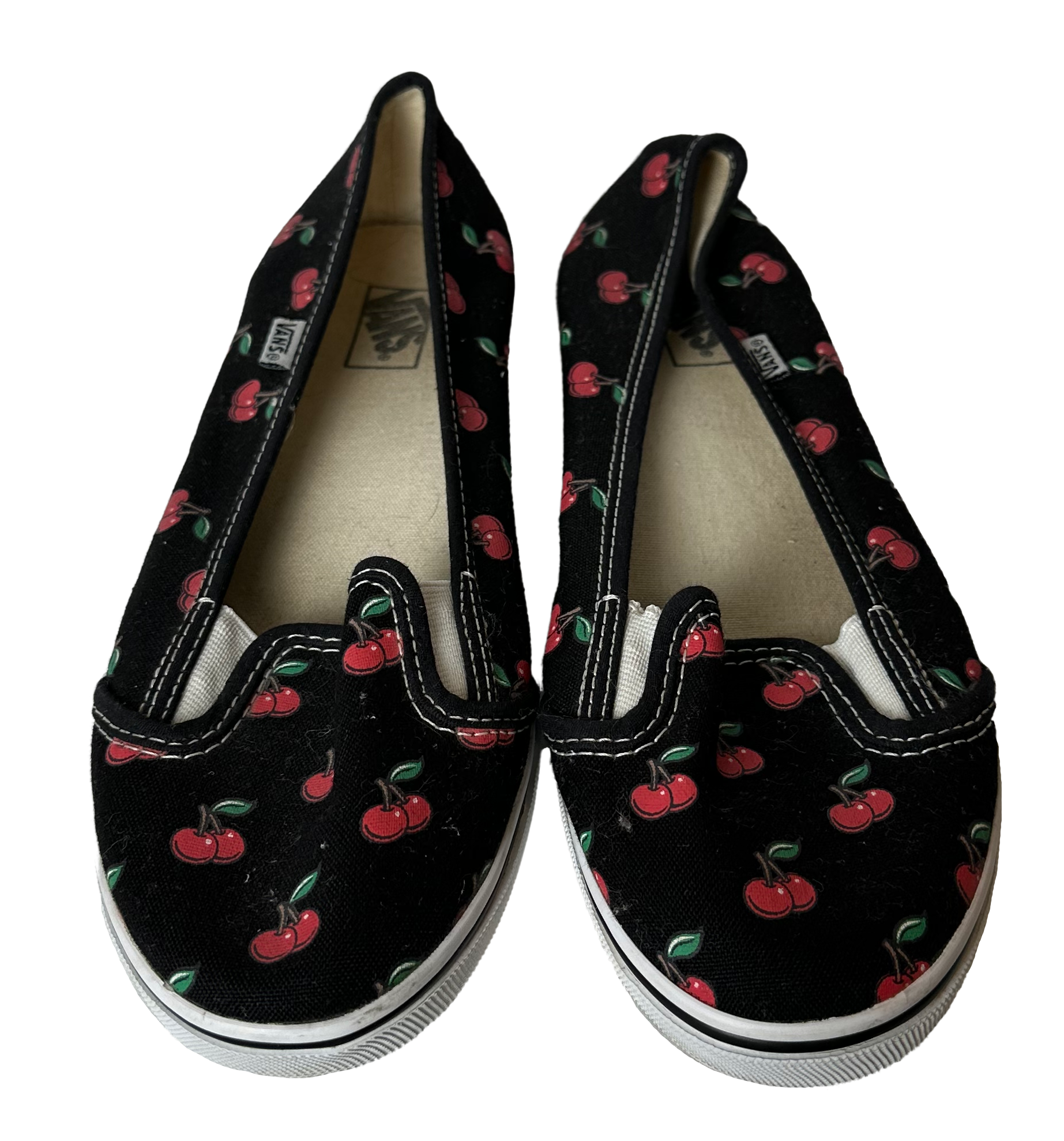 Vans Very Rare KVD Lo-Pro Cherry Slip Ons size 7 Step into style with these Vans Very Rare KVD Lo-Pro Cherry Slip Ons in size 7. The black design is adorned with a p