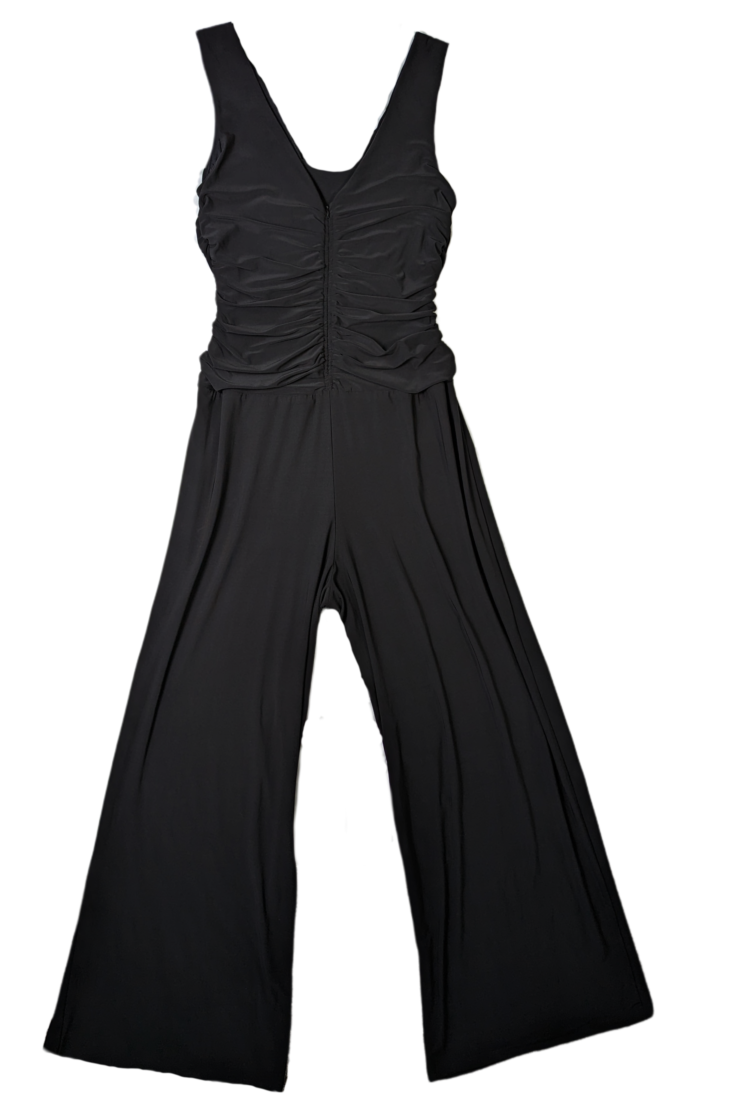 R & M Richards Black Sleeveless Knit Jumpsuit is perfect for a chic, evening look. Its wide-leg fit, cowl neckline, and ruched waist create a flattering silhouette thatJumpsuits & RompersR & M Richards Sleeveless JumpsuitR M