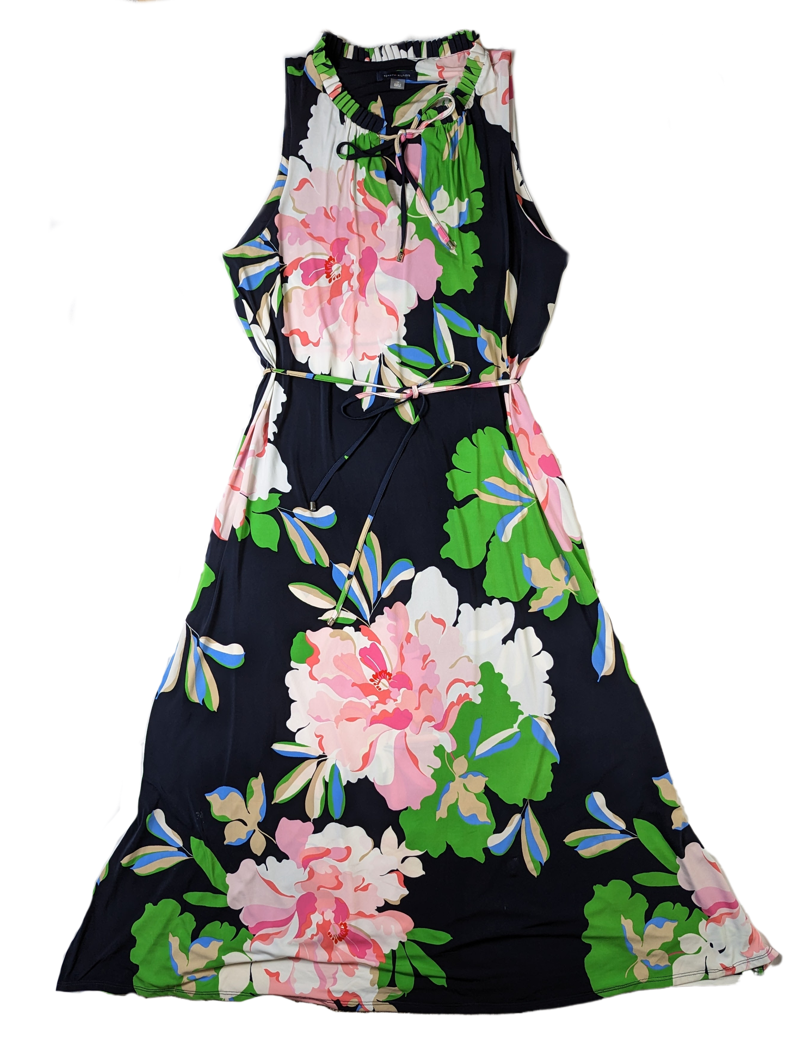 Tommy HIlfiger Floral Maxi Dress - NWOTGorgeous floral print makes with maxi dress really stand out!  The navy background highlights with pink and white blossoms.  The simple tie waist enhances your figur