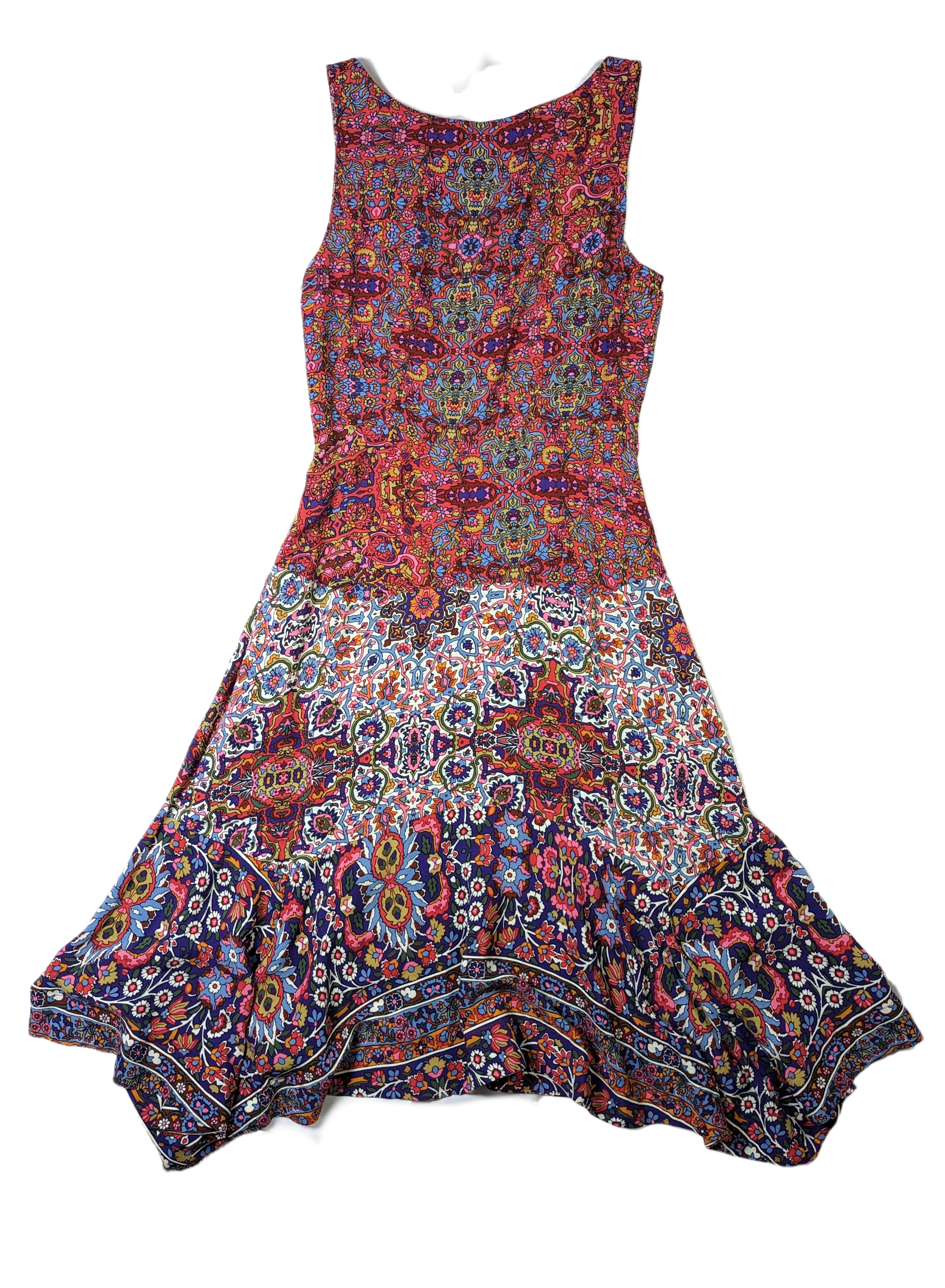 Maeve by Anthropologie "Violette" Print Dress with Handkerchief hem This Maeve dress is the perfect choice for special occasions or everyday wear. Featuring a sleeveless design, gorgeous colorful Persian floral print and handkerchief