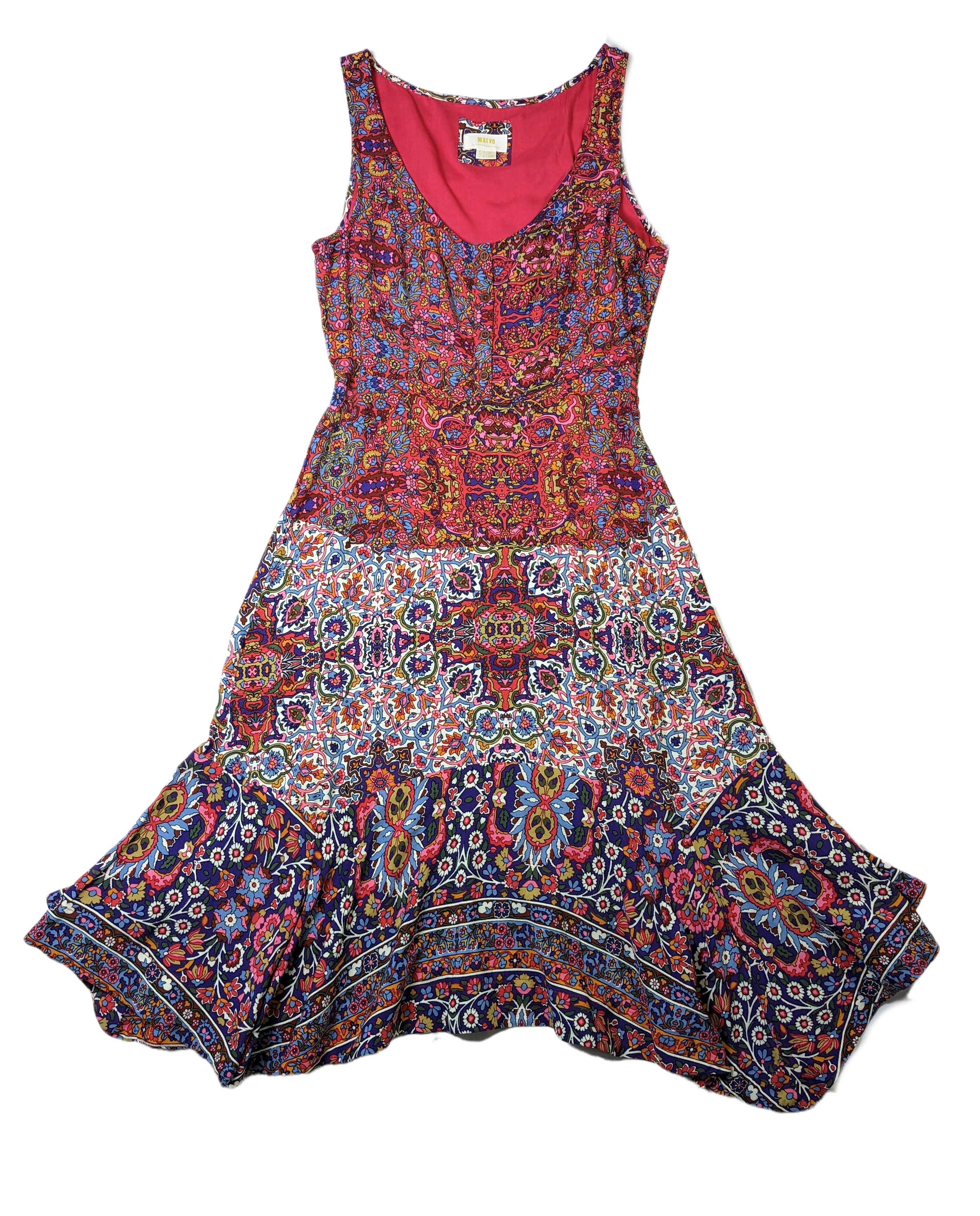 Maeve by Anthropologie "Violette" Print Dress with Handkerchief hem This Maeve dress is the perfect choice for special occasions or everyday wear. Featuring a sleeveless design, gorgeous colorful Persian floral print and handkerchief