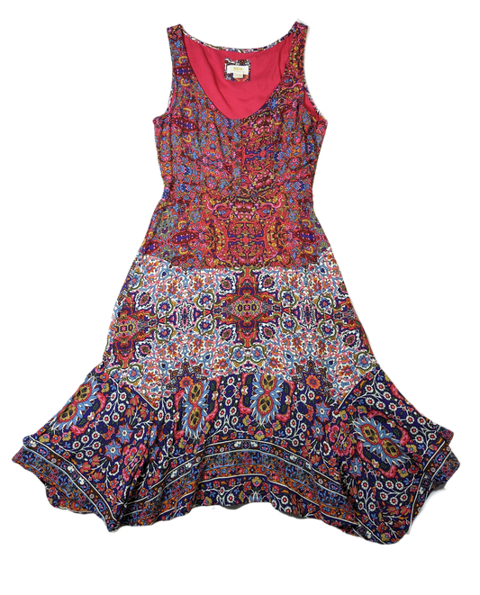 Maeve by Anthropologie "Violette" Print Dress with Handkerchief hem This Maeve dress is the perfect choice for special occasions or everyday wear. Featuring a sleeveless design, gorgeous colorful Persian floral print and handkerchief