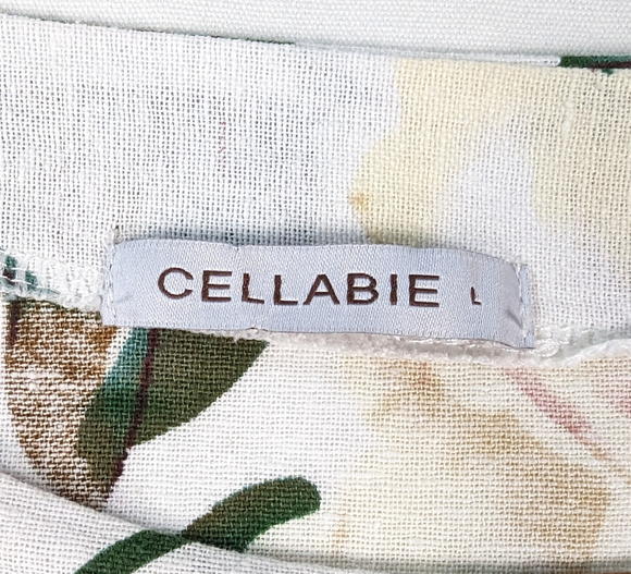 Cellabie White Floral Shift DressLong Sleeved, Roll-tab, Short length, green and pink floral
 Cellabie White Floral Shift DressDresses