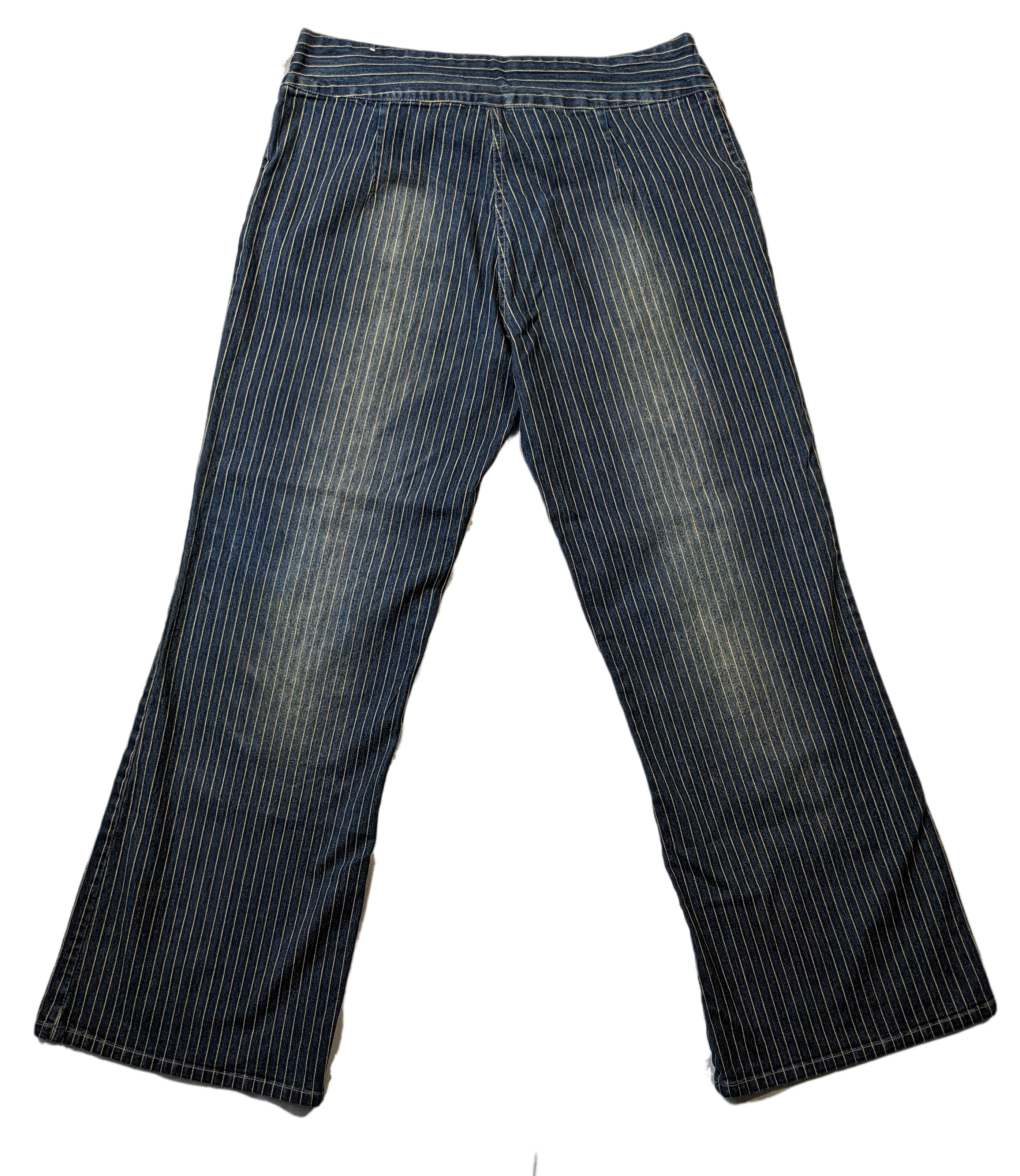 Vezucci Wide Leg Pinstripe JeansThese stylish Jeans have a dark wash, pinstriping and a self-belt buckle.  The wide legs make them on-trend!