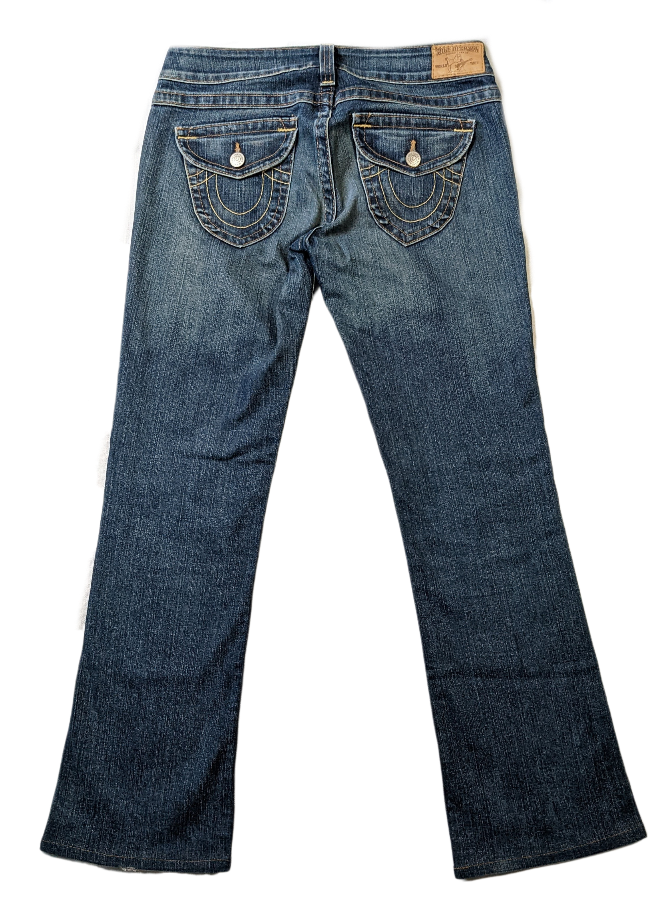 True Religion World Tour JeansThese are a great pair of jeans.  With a medium wash and a slight flare, they will go with so many things.