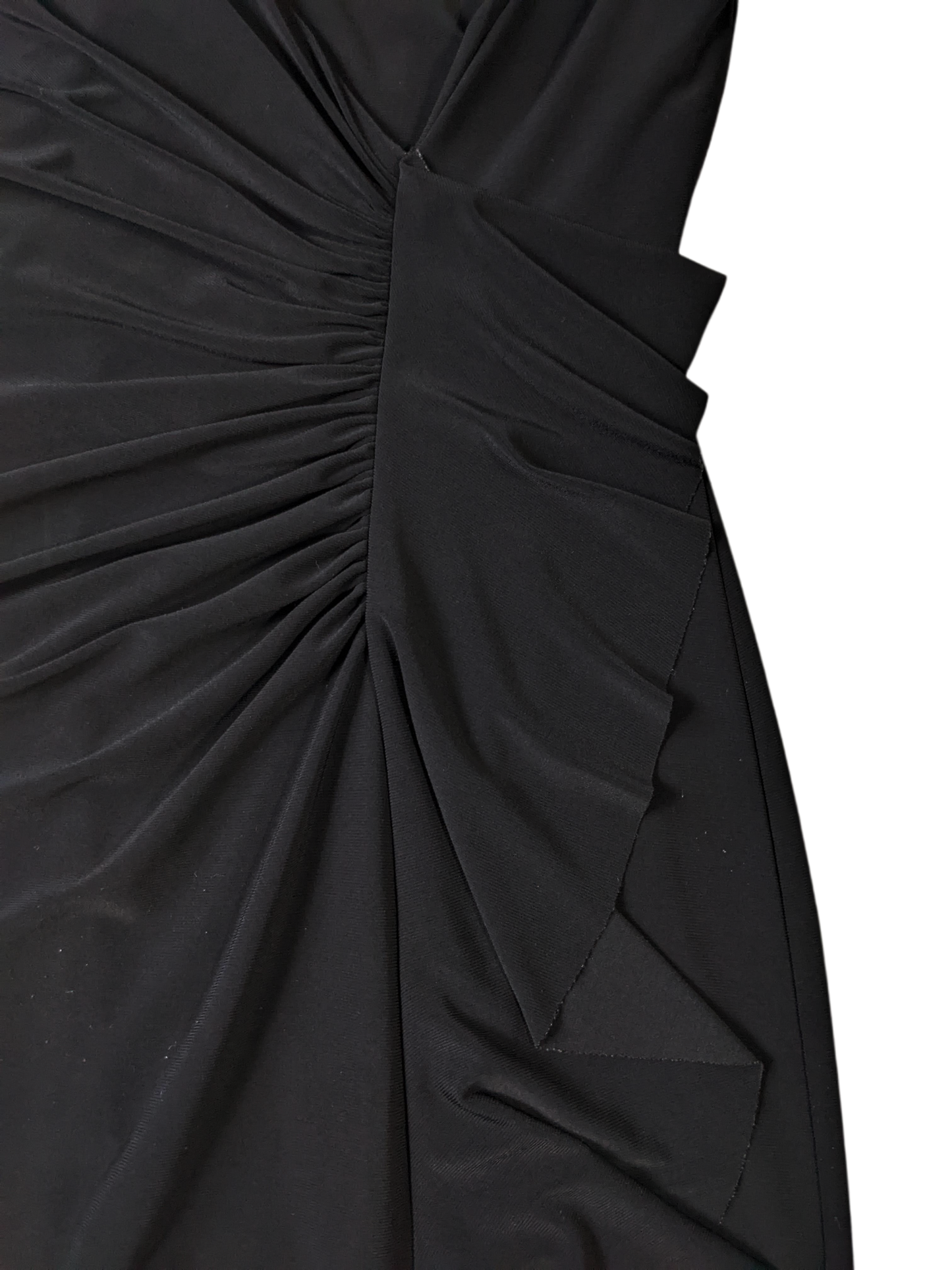 Lauren by Ralph Lauren Black Faux Wrap V-neck side ruched dressThis is the perfect Little Black Dress.  With classic styling and soft comfort, you can wear it for any occasion!