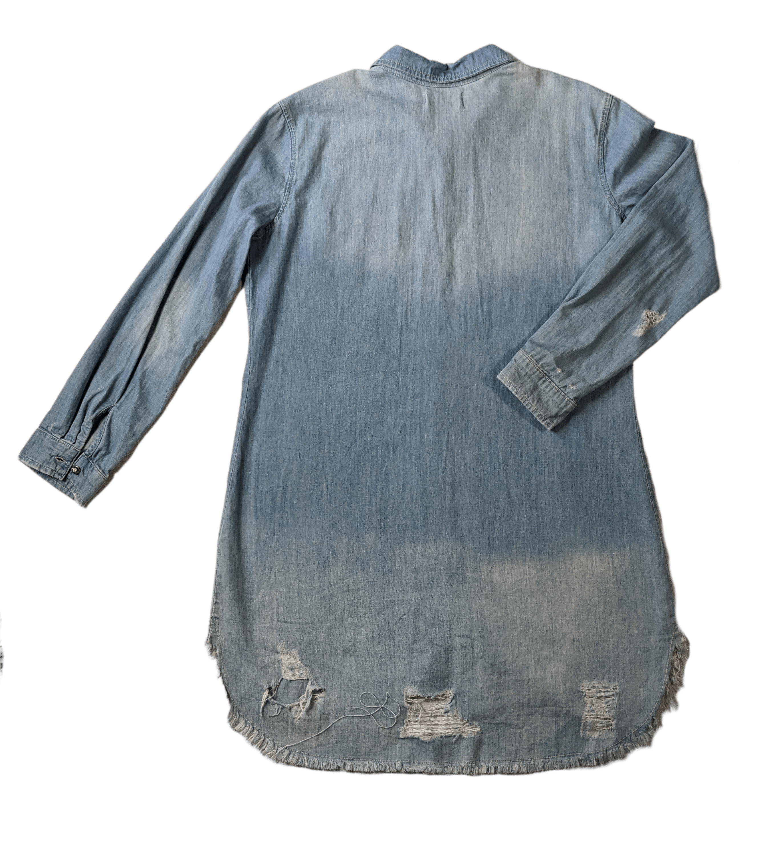 Amoli Distressed Denim TunicYou can wear this as a jacket or a dress, either way it will look great!  Show your style with this great distressed piece.