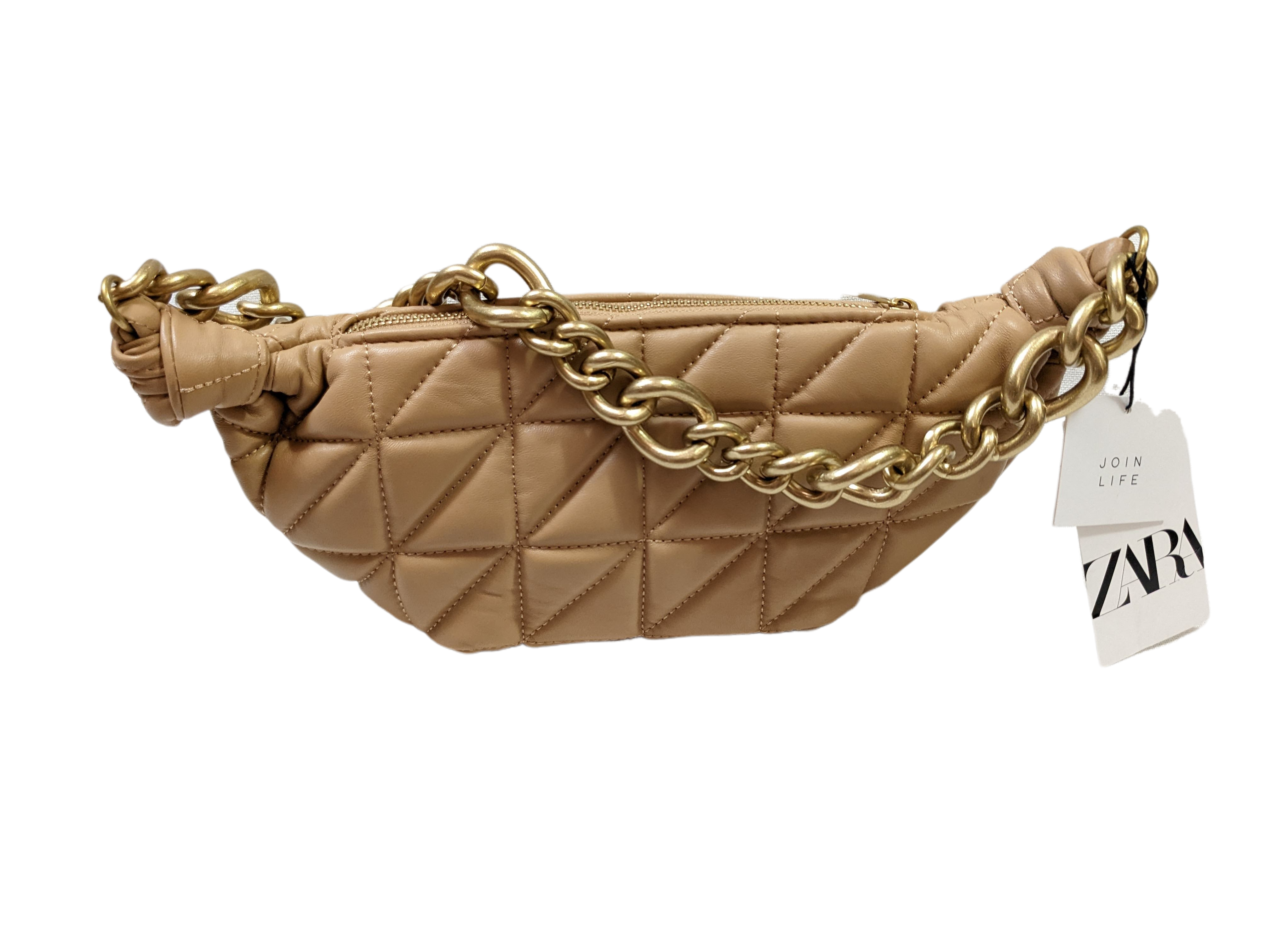 zara brown bag with gold chain