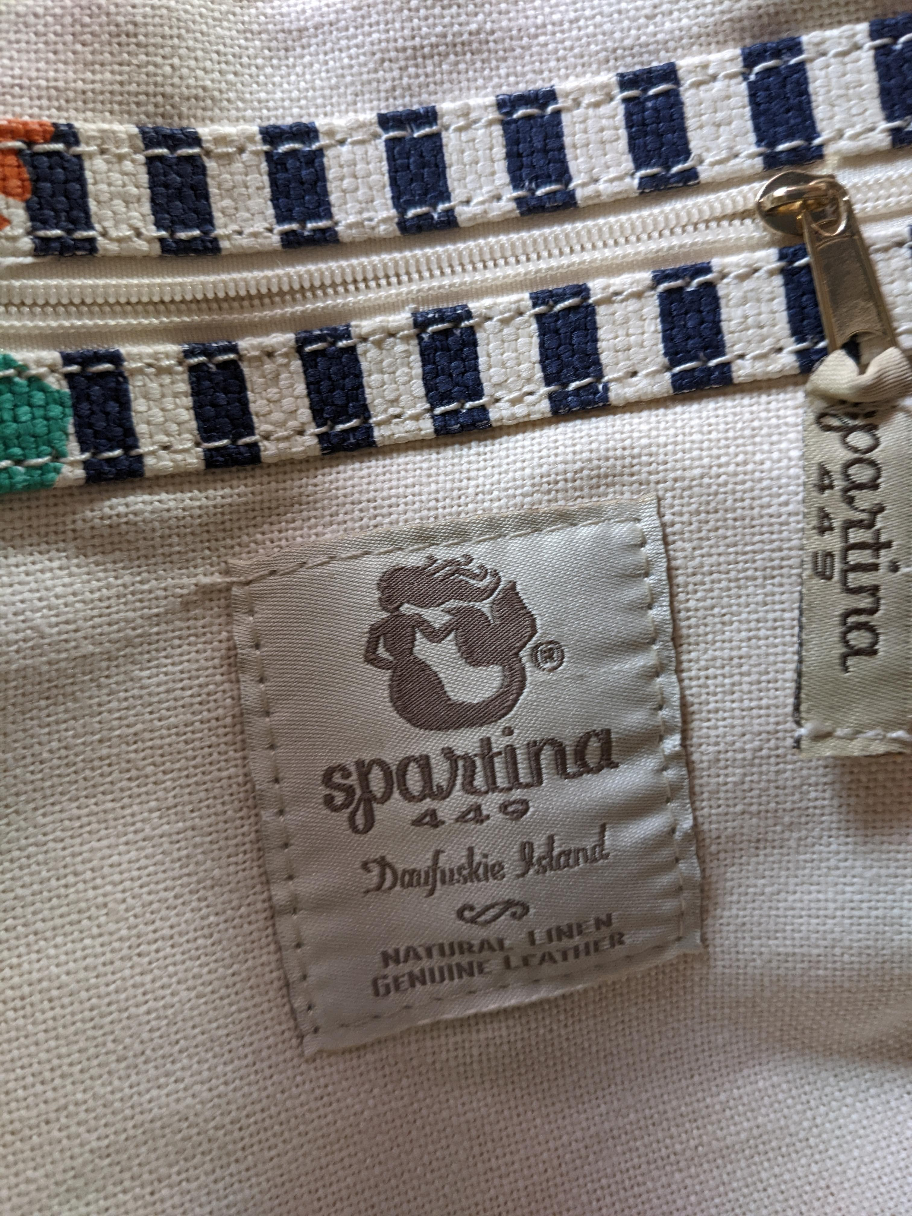 Spartina 449 Shelter Cove Linen Striped Bag with Leather Trim.What a great bag!  It is such a cute design, and it's in new condition.  There are so many pockets for all your things and it is so clean.  The protective plastic isSpartina 449 Shelter Cove Linen Striped BagPurse