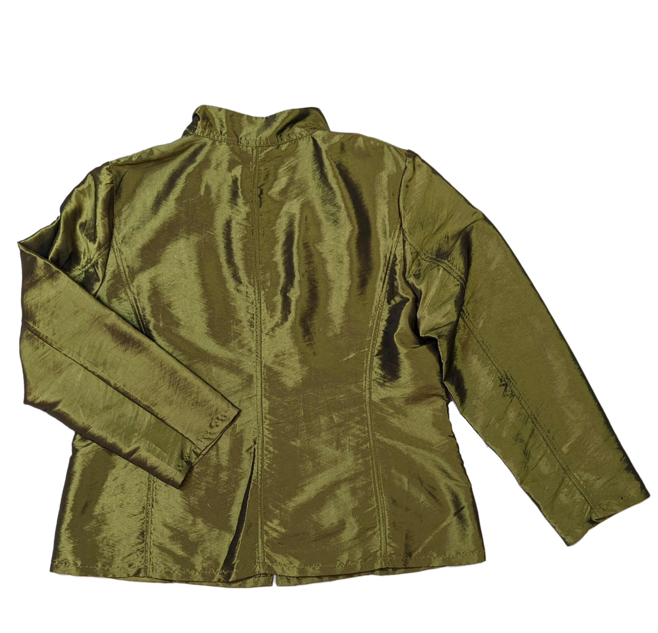 Chico's Gorgeous Green Jacket   Experience effortless elegance with Chico's Gorgeous Green Jacket. Made with shimmery, light-weight fabric, this jacket adds a touch 