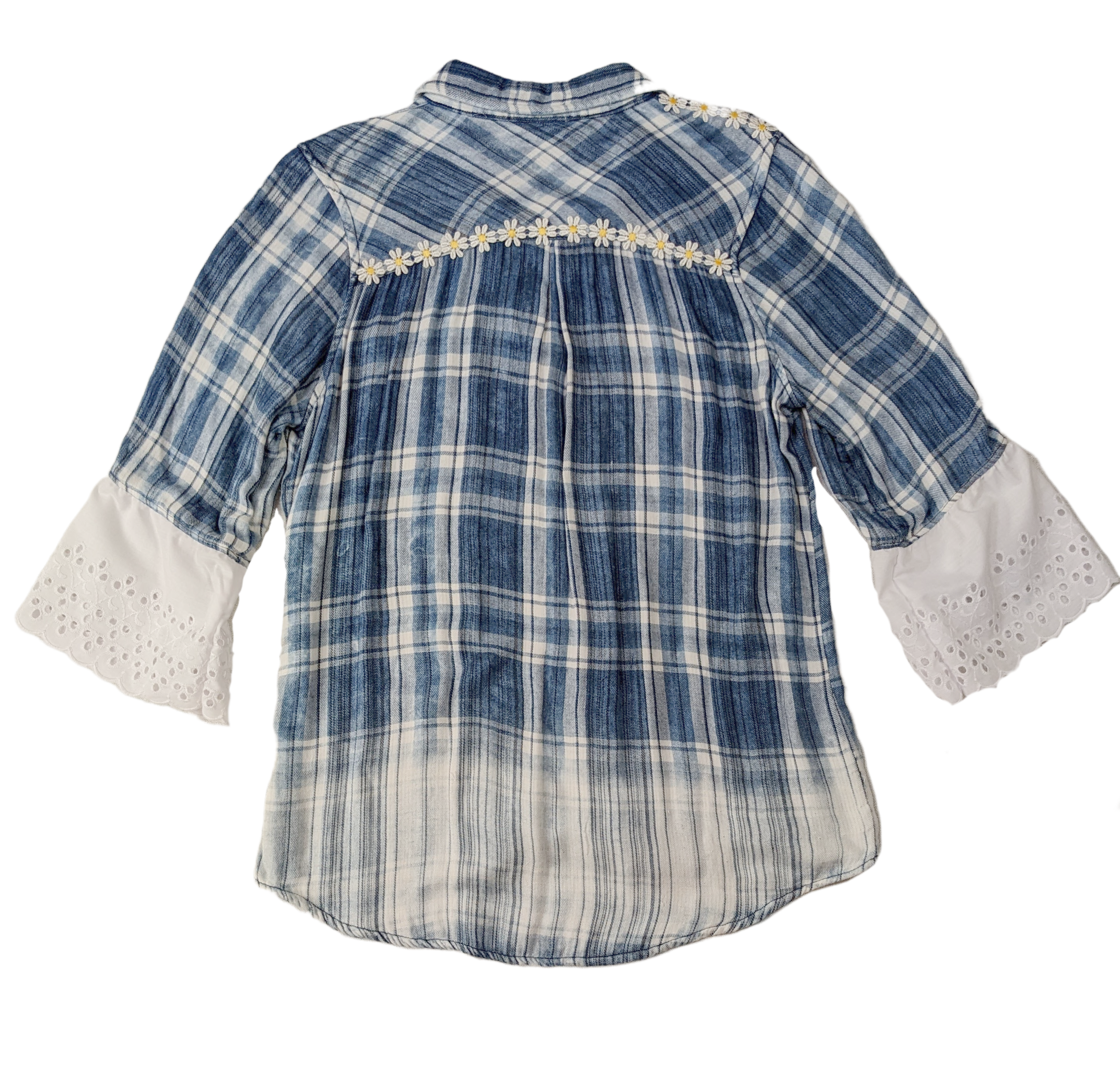 REFRESHED- Thread And Supply Blue Plaid Upcycled blouse Upgrade your wardrobe with our REFRESHED Thread And Supply Blue Plaid Upcycled blouse. This playful and styl