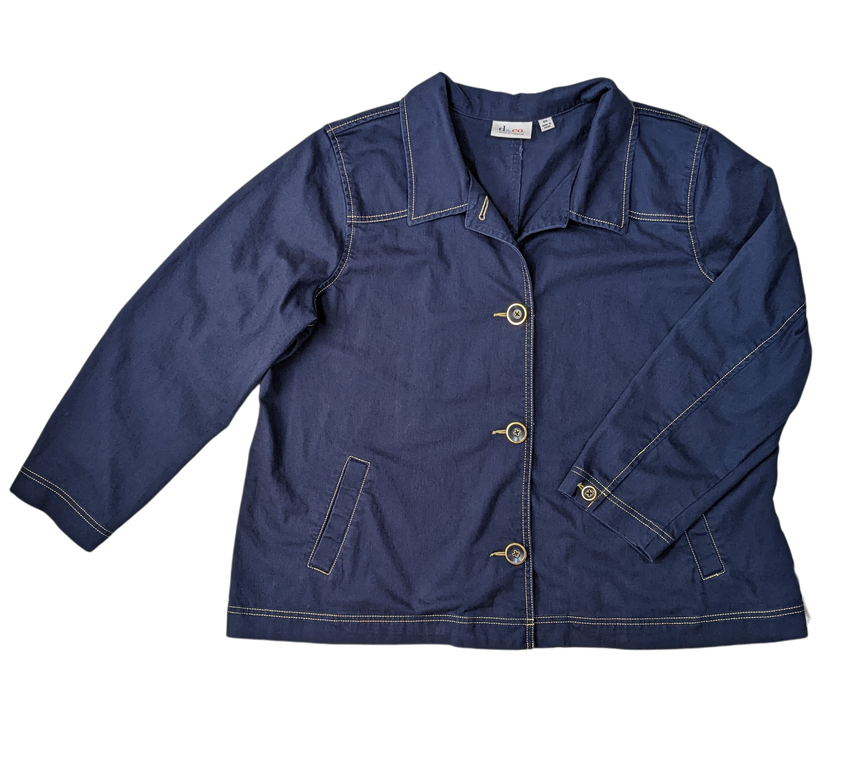 D & Co Blue Twill Jacket Size 2xD &amp; Co Blue Twill Jacket Size 2x Experience the perfect blend of style and comfort with the D &amp; Co Blue Twill Jacket. Constructed with high-quality twill fab