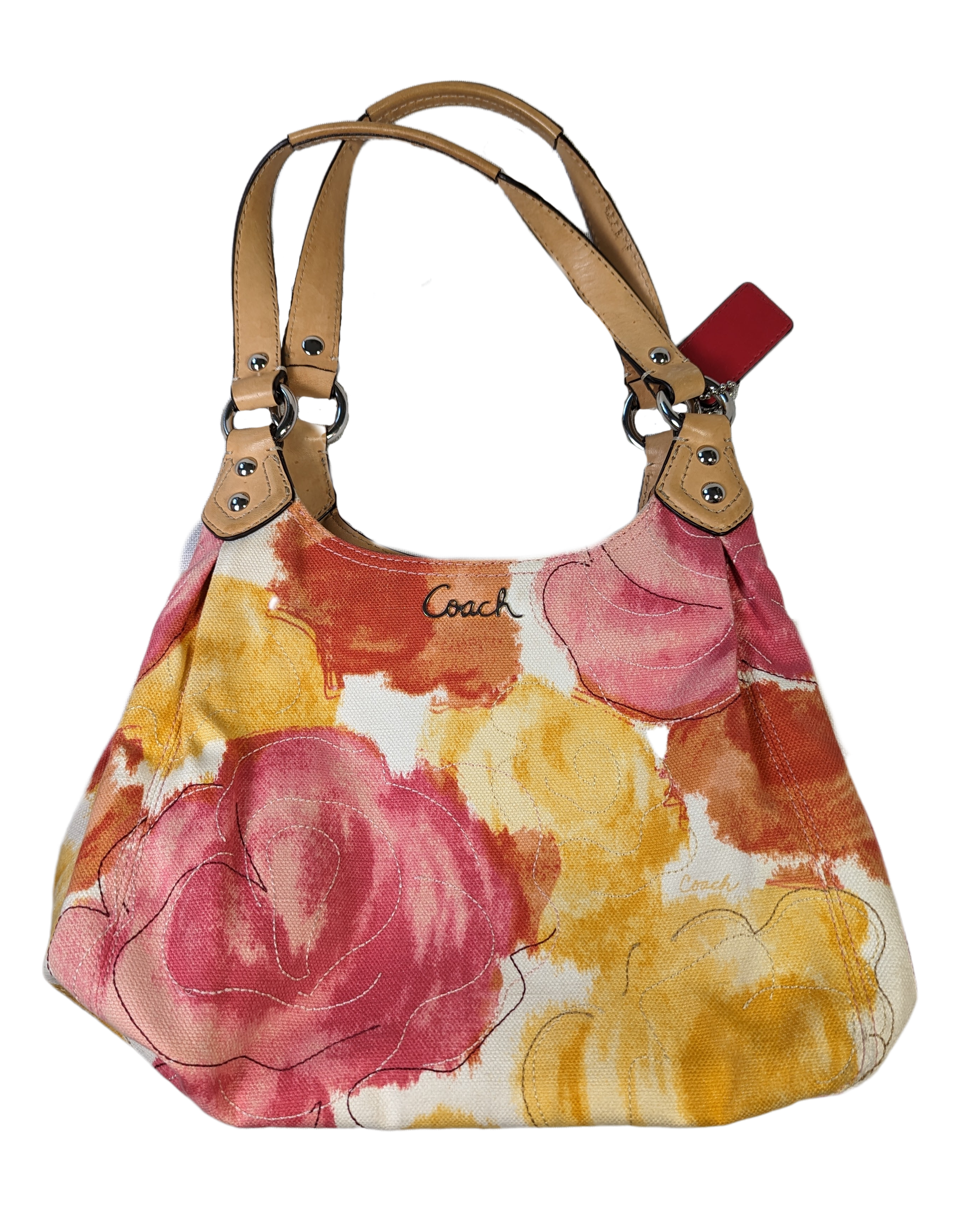 Coach Ashley Floral Embroidered Canvas Shoulder Bag -  EUC This is such a gorgeous purse!  The colors are so bright and sunny!  It is in great condition, with only minor signs of wear, as shown in the pictures.  You will get