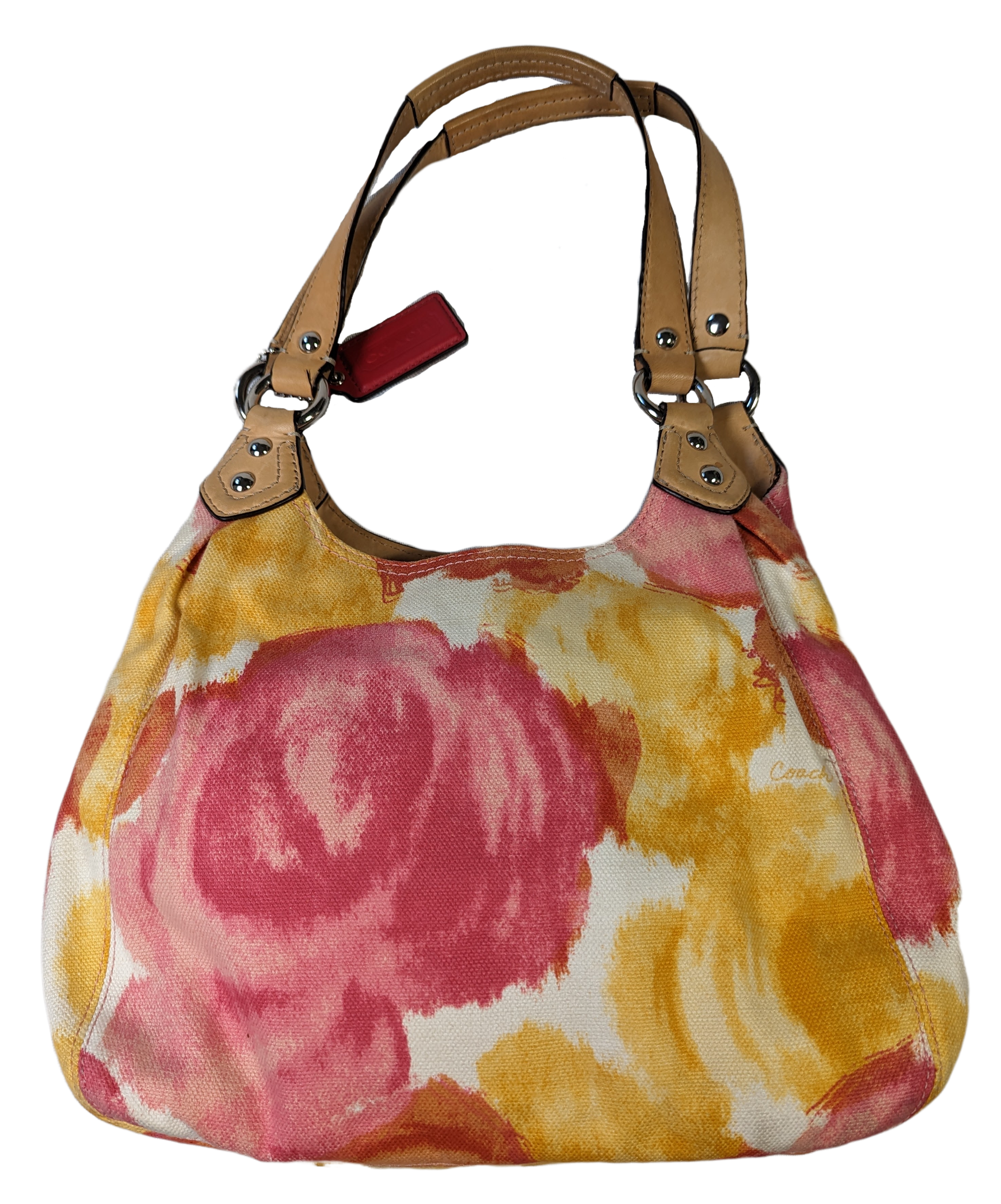 Coach Ashley Floral Embroidered Canvas Shoulder Bag -  EUC This is such a gorgeous purse!  The colors are so bright and sunny!  It is in great condition, with only minor signs of wear, as shown in the pictures.  You will get