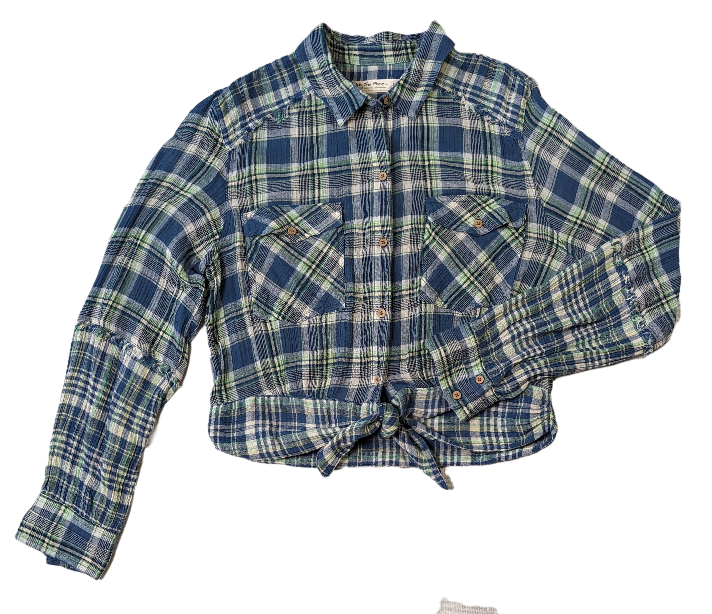 We The Free Plaid Blouse with Tie Waist The colors in this blouse are so refreshing, and can go with so many options.  Wear this gauze blouse with jeans, or a cute skirt and boots!!