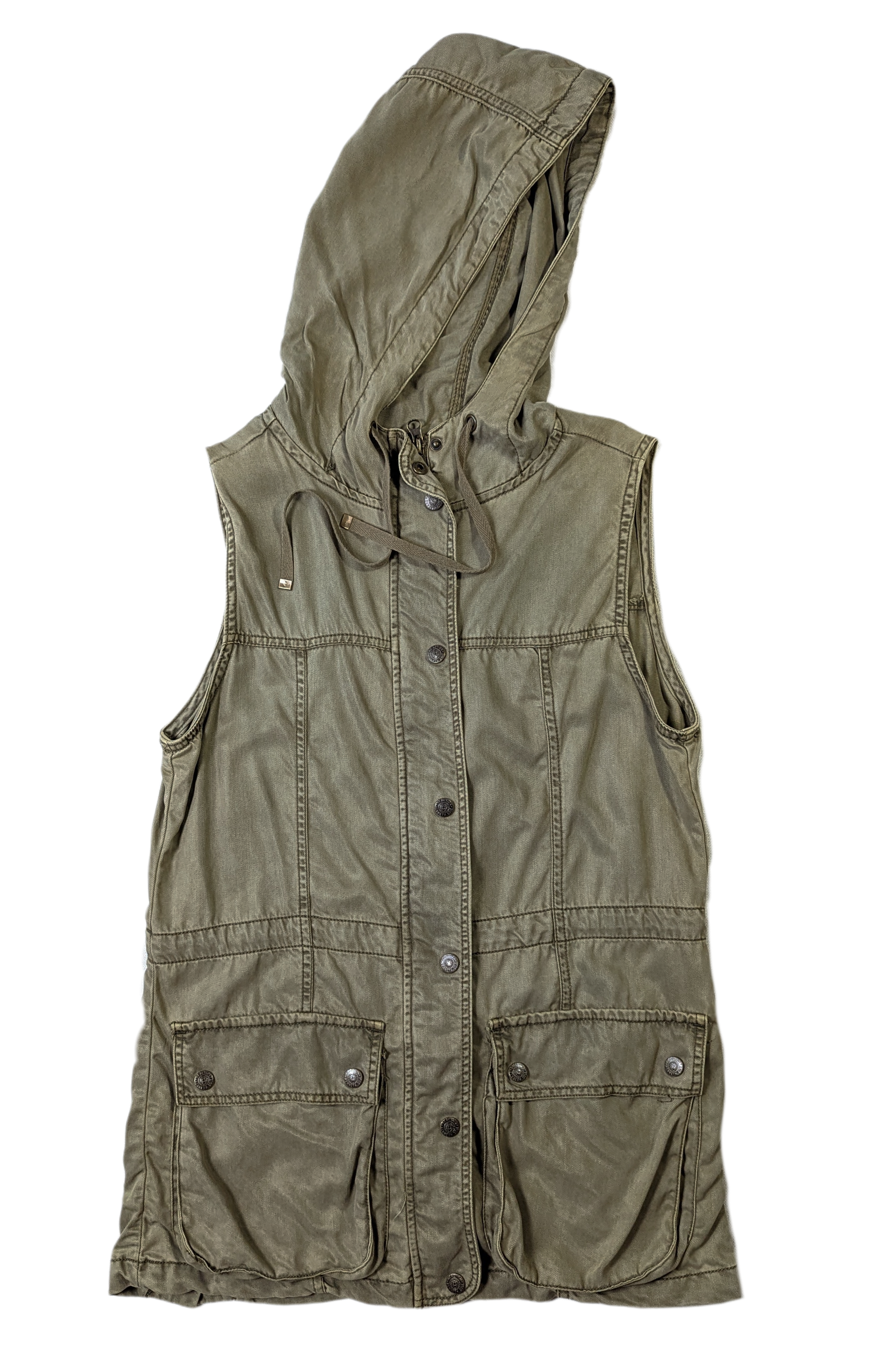 Kenneth Cole Reaction Utility VestYou will have a place for everything with this great vest from Kenneth Cole.  It has lots of pockets and a zip-up, snap front and a hood!  It also has a drawstring w