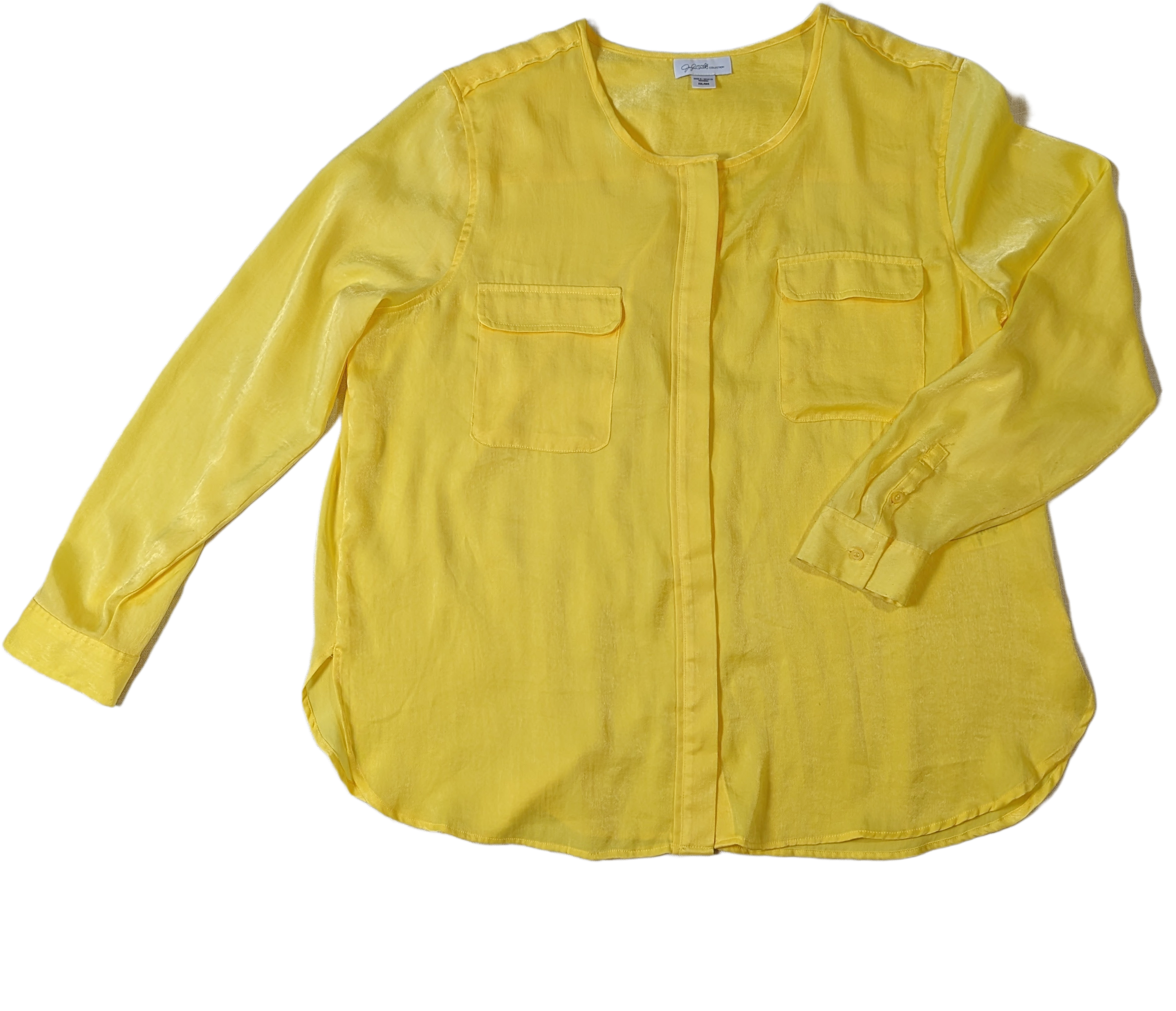 Jaclyn Smith Yellow Satin Blouse - NWOTSoft and Sunny, this blouse will surely brighten your day.  The color is so on-trend and the fit is great.  Wear this with jeans and sneakers, or layer it with a greJaclyn Smith Yellow Satin Blouse - NWOTWomens Tops