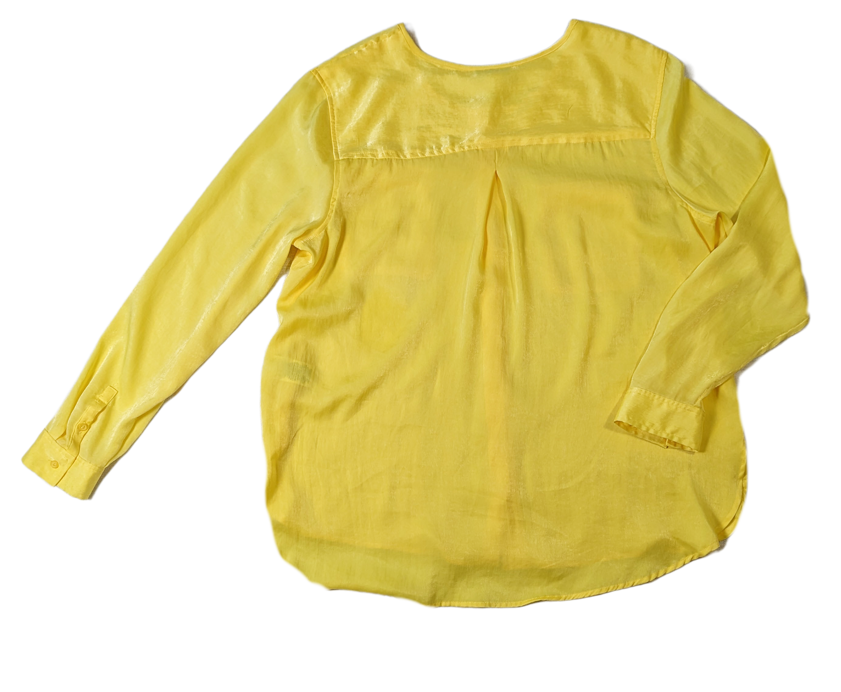 Jaclyn Smith Yellow Satin Blouse - NWOTSoft and Sunny, this blouse will surely brighten your day.  The color is so on-trend and the fit is great.  Wear this with jeans and sneakers, or layer it with a greJaclyn Smith Yellow Satin Blouse - NWOTWomens Tops