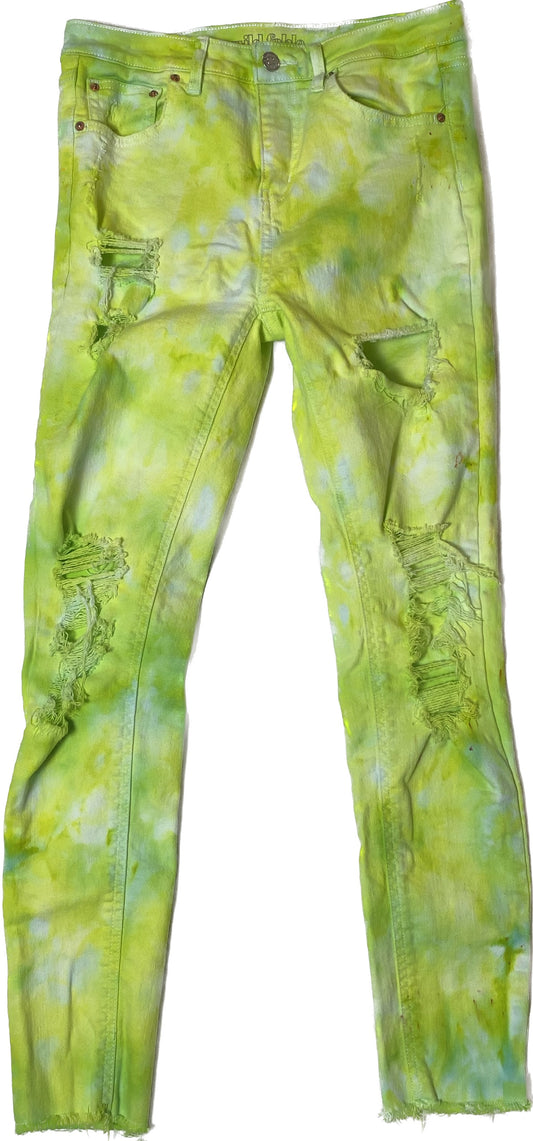 REFRESHED - Wild Fable Hand Dyed Bright Green Distressed Jeans Refreshed - One of a kind, beautifully hand dyed, bright green distressed jeans. These are the perfect pop of color for any out and about look.