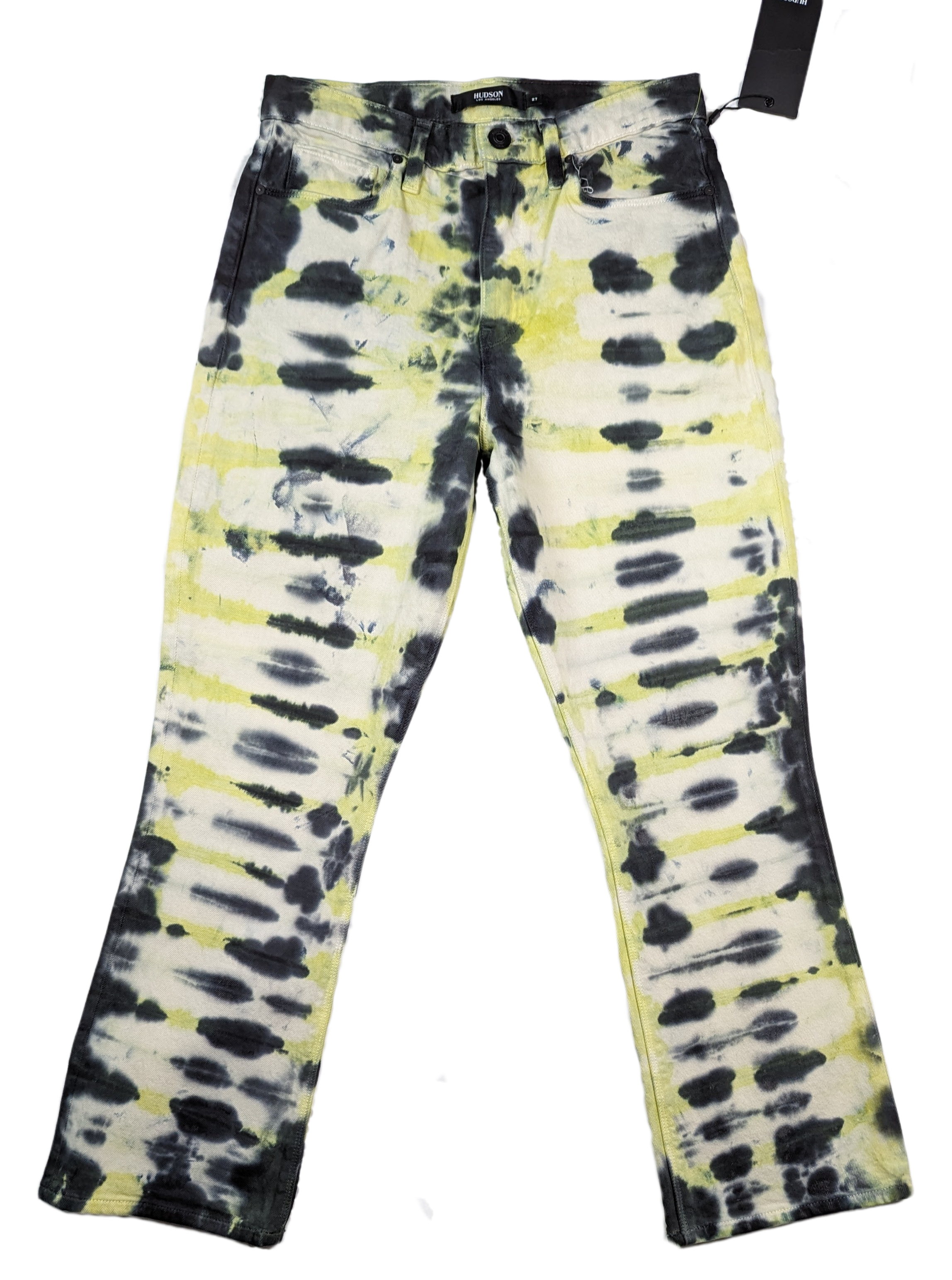 Hudson Holly Tie Dye Jeans in Electric Citron Size 27 - NWT What a great pair of Hudson Tie Dyed Jeans , featuring a bold mix of yellow, black and off-white. These jeans are designed to be comfortable and stylish, perfect for