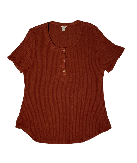 A New Day Rust Short Sleeve Ribbed T-Shirt A New Day rust short sleeve ribbed with buttons at neck t-shirt.