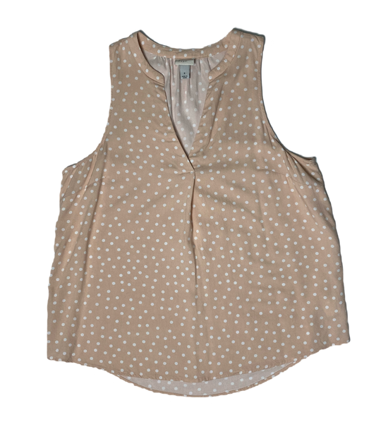 A New Day Sleeveless Blush Polka Dot Shirt  Embrace the whimsy of A New Day. This playful polka dot shirt features a flattering V neck and sleeveless design, perfect