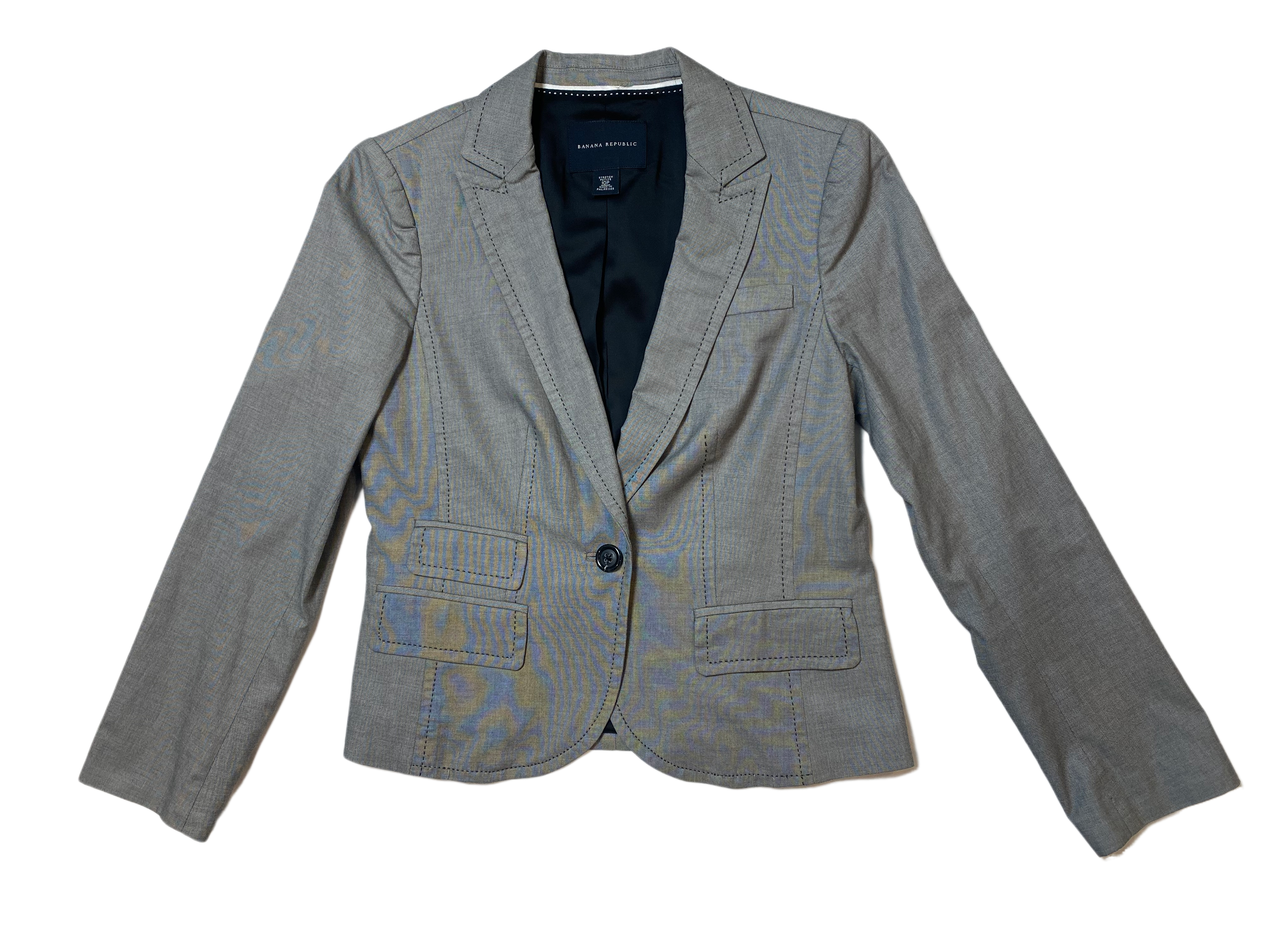 Banana Republic Light Grey Blazer with Black Top StitchingThis delightful blazer is a definite must have for any closet! Wear to work or out with the girls!