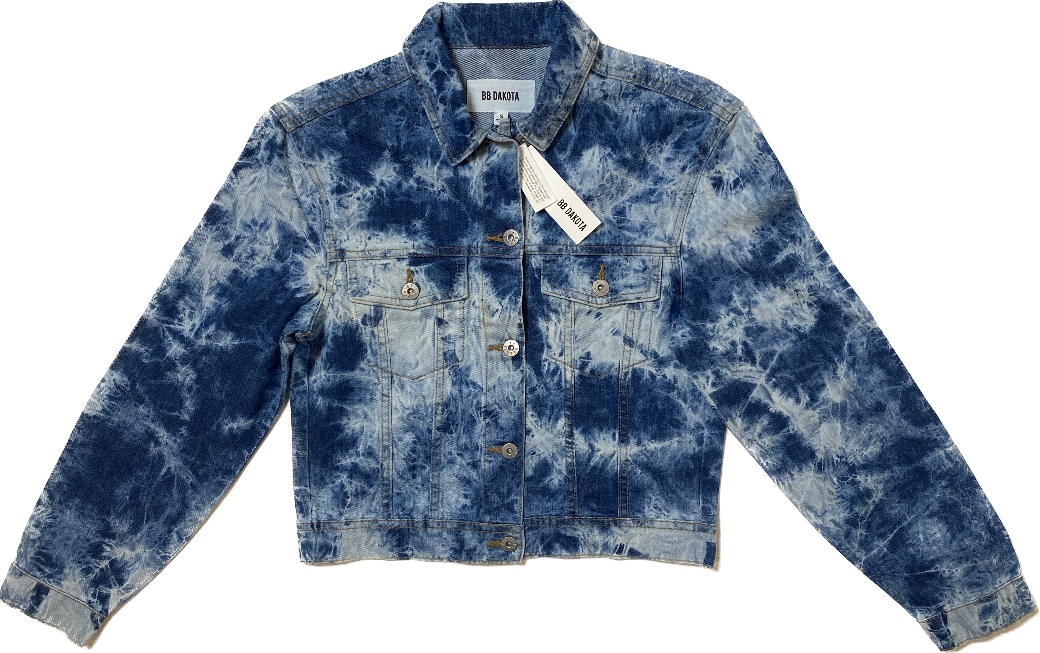 BB Dakota Acid Wash Tie Dye Denim Cropped Jacket - NWTThis jacket is new with tags and looks amazing!! The print really makes it a stand out piece. BB Dakota Acid Wash / Tie Dye Denim Cropped Jacket - NWTJacket