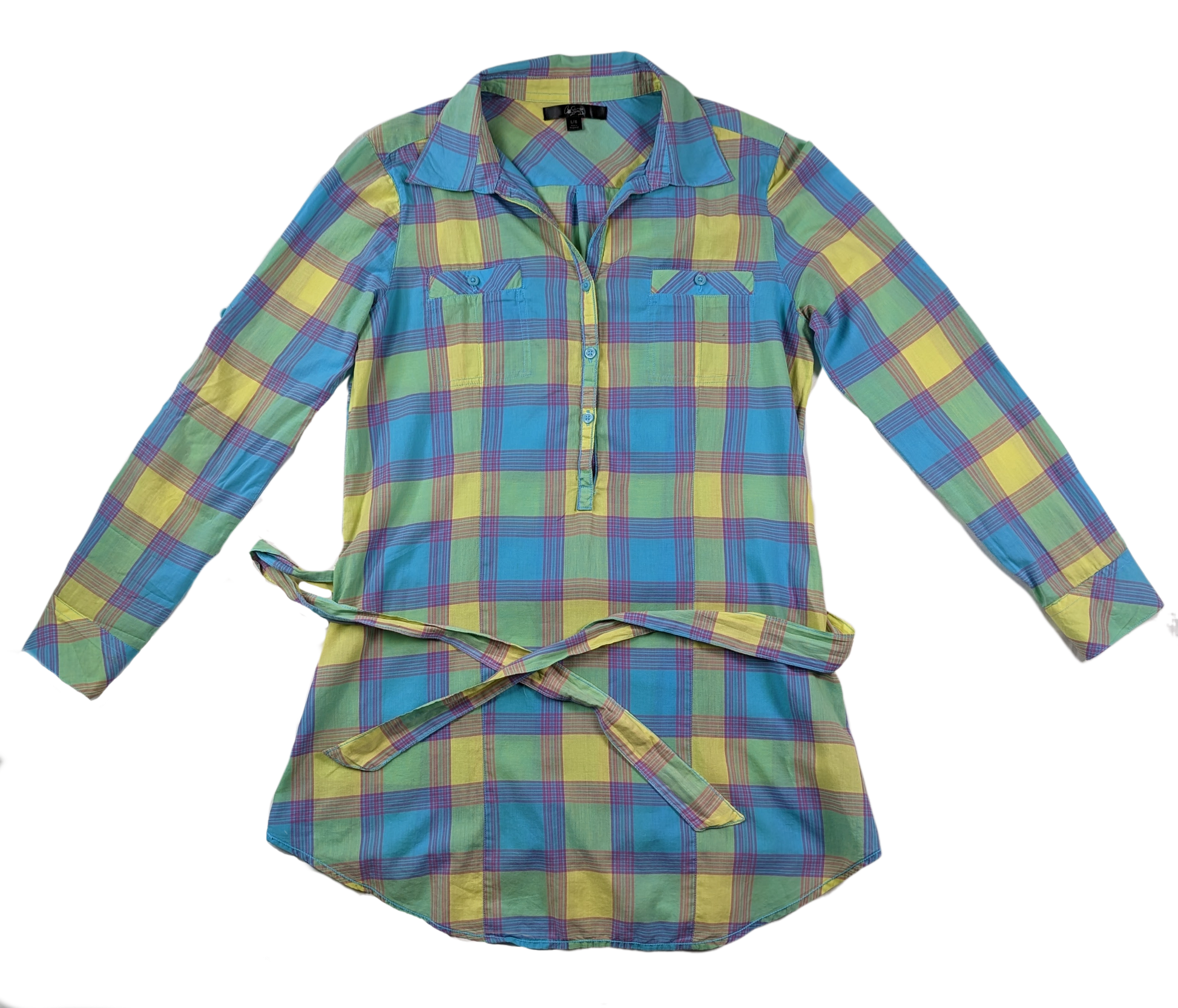 City Streets Bright Multicolor Plaid Shirt Dress Size LCity Streets Bright Multicolor Plaid Shirt Dress Size L Get ready for Spring with this colorful plaid dress!  The bright color combination looks great as a plaid!  P