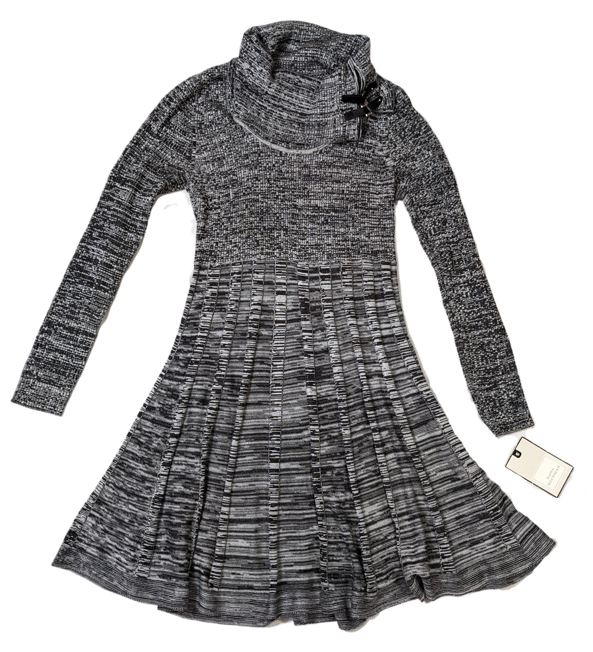Dana Buchman Gray Sweater Dress - NWT Cozy sweater dress with cute buckle styling on neck, perfect for fall.  Looks great with boots and tights, or your favorite chunky loafers!