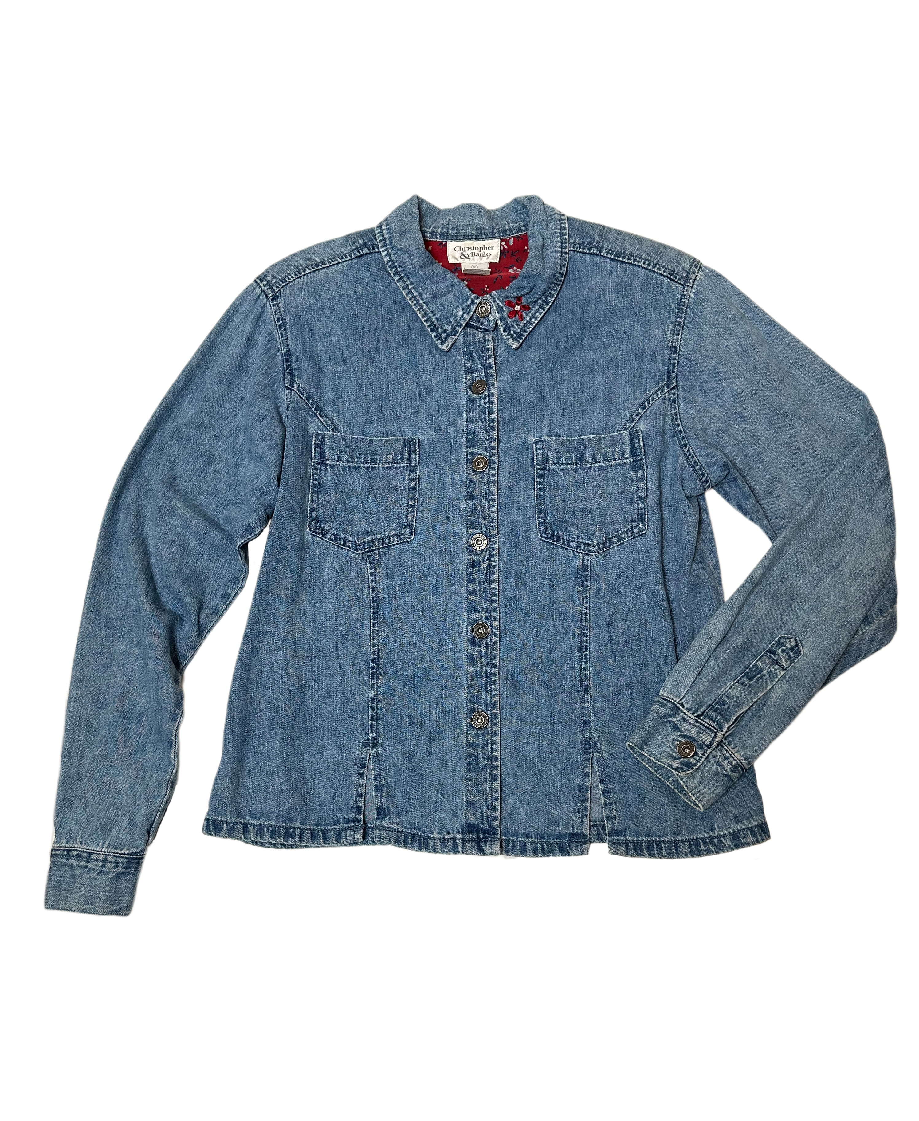 Christopher & Banks Denim Shirt with Floral Embroidery Such delicate details on this denim shirt make it a unique item for any wardrobe!