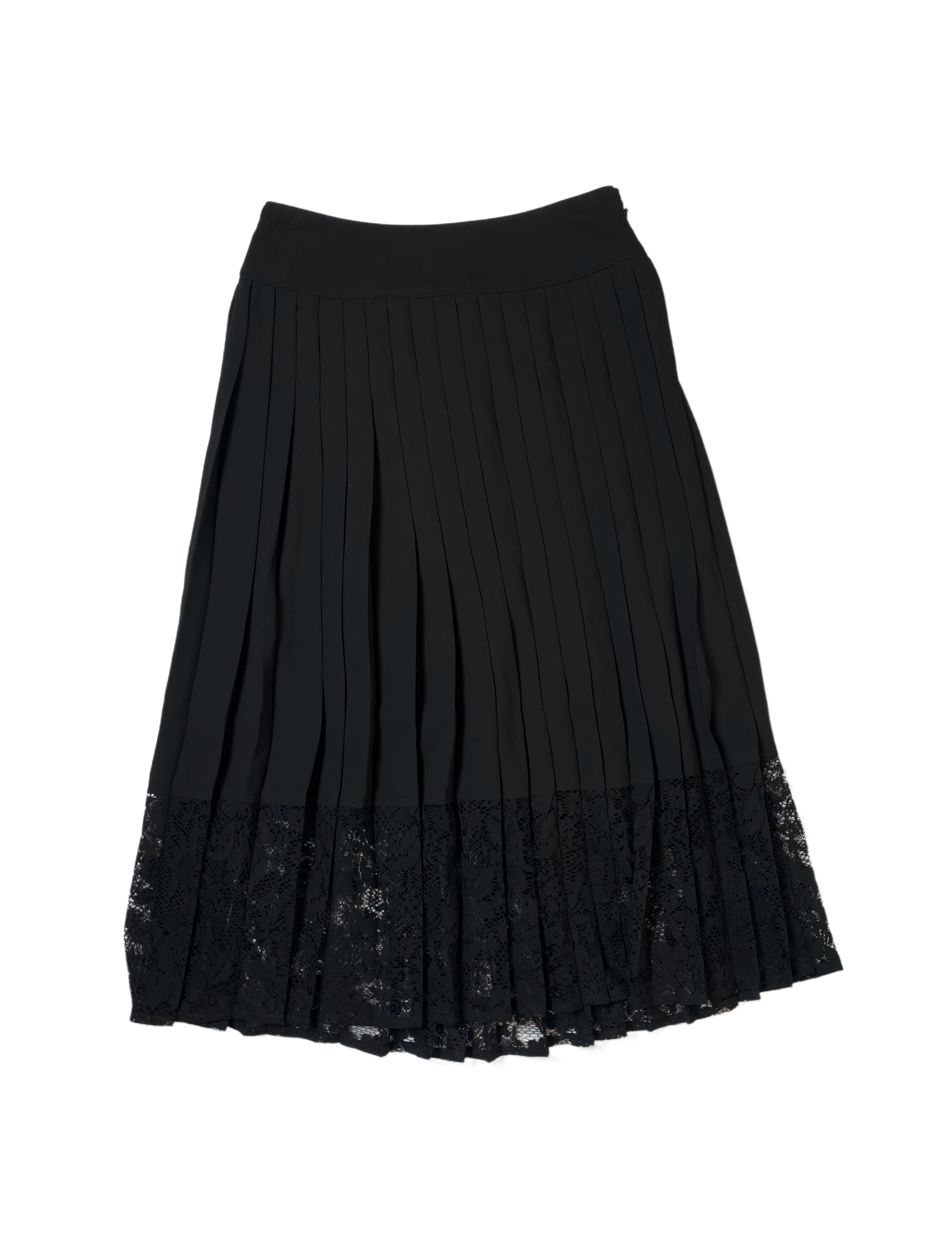 Express Pleated Black Midi Skirt with Lace TrimYou don't have to choose between timeless and trendy when you rock our Express pleated black midi skirt! Our mid-length dream of pleats and lace won't take you back Express Pleated Black Midi SkirtSkirts