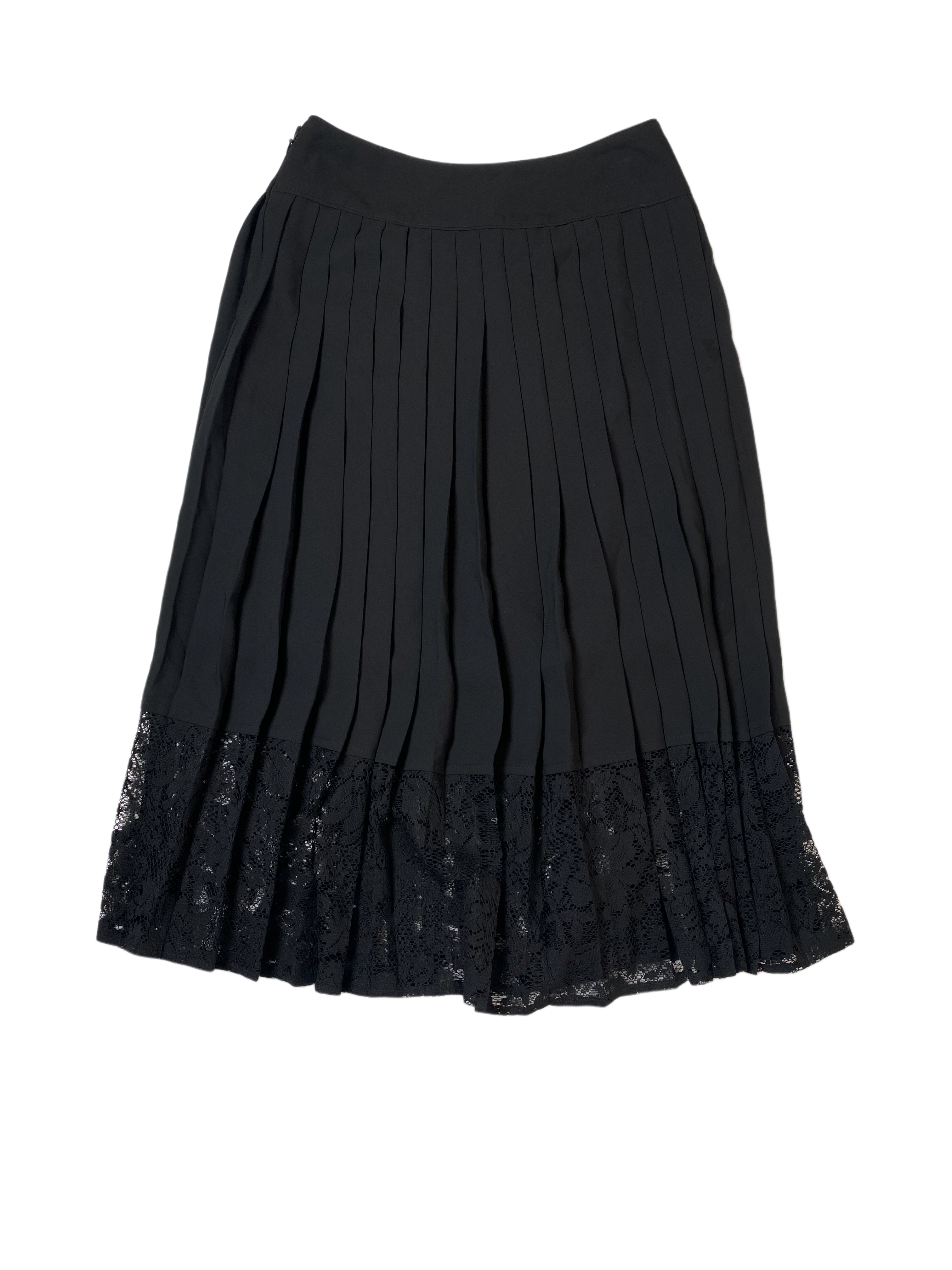 Express Pleated Black Midi Skirt with Lace TrimYou don't have to choose between timeless and trendy when you rock our Express pleated black midi skirt! Our mid-length dream of pleats and lace won't take you back Express Pleated Black Midi SkirtSkirts