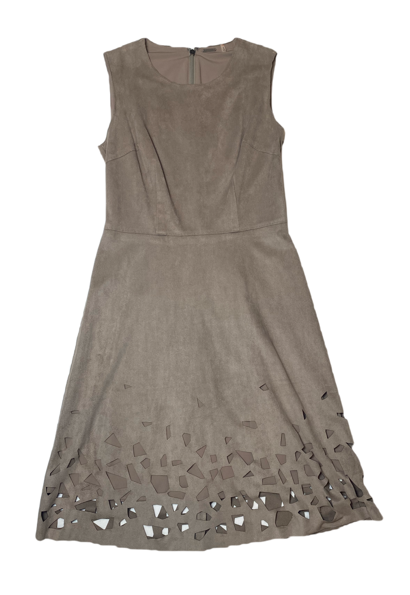 Elie Tahari Tan Sleeveless Dress with Cut-outs Along Hemline botton po