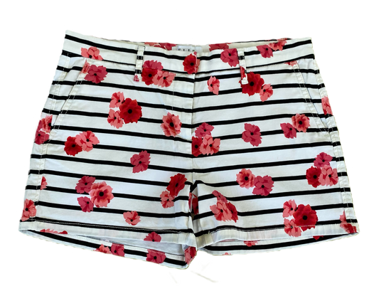 ELLE White Printed Shorts with black stripes, pink flowers and side po  