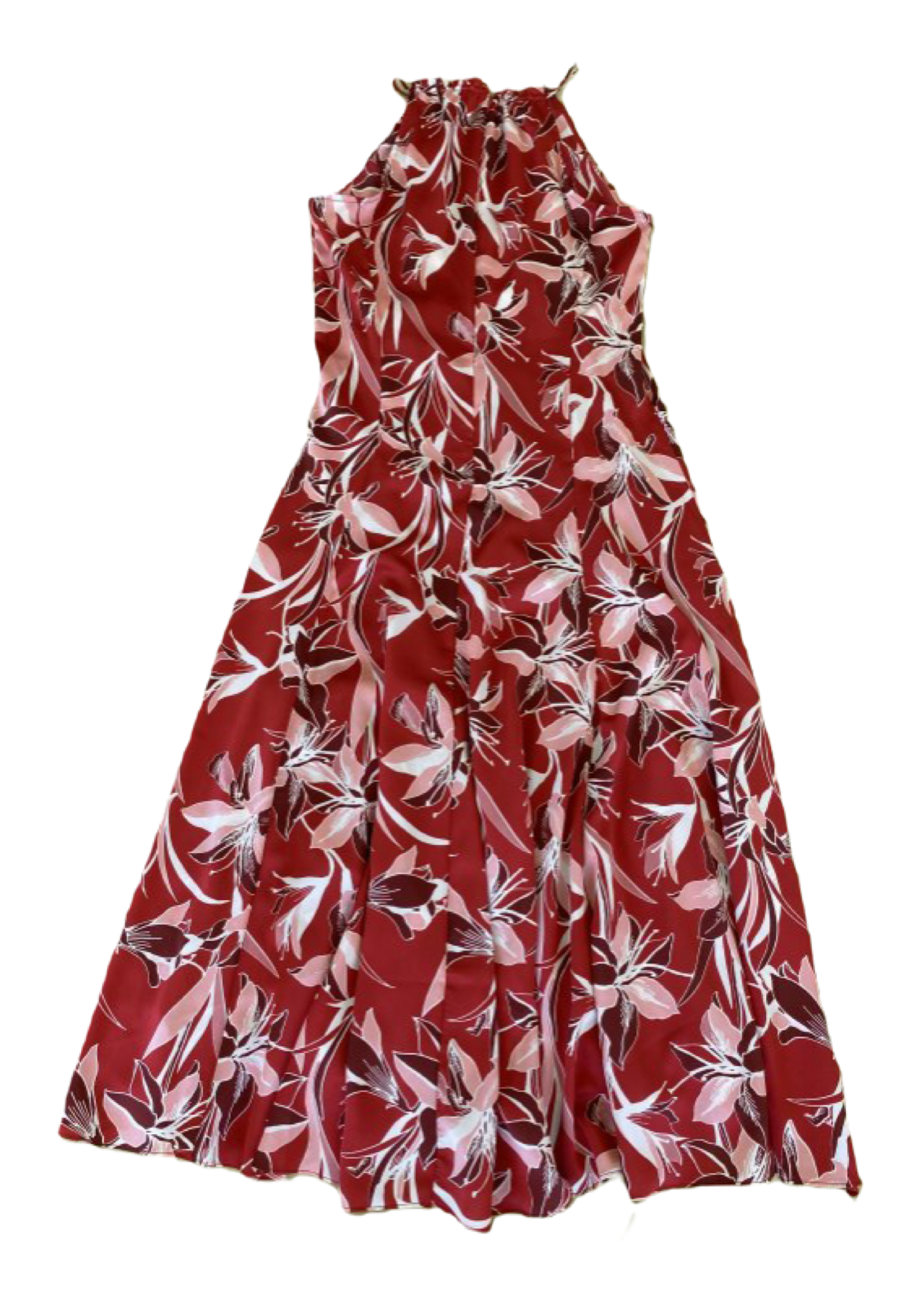 Bar III Red Print Flowy Halter Dress epitome of summer sophistication 