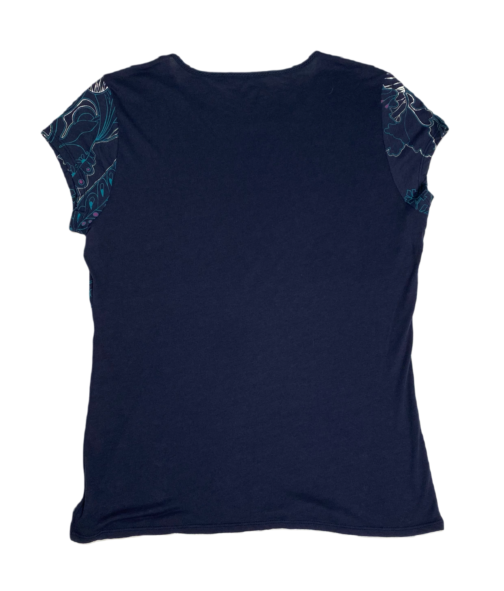 Elie Tahari Blue T-shirt with Graphic with cap sleeve a captivating em