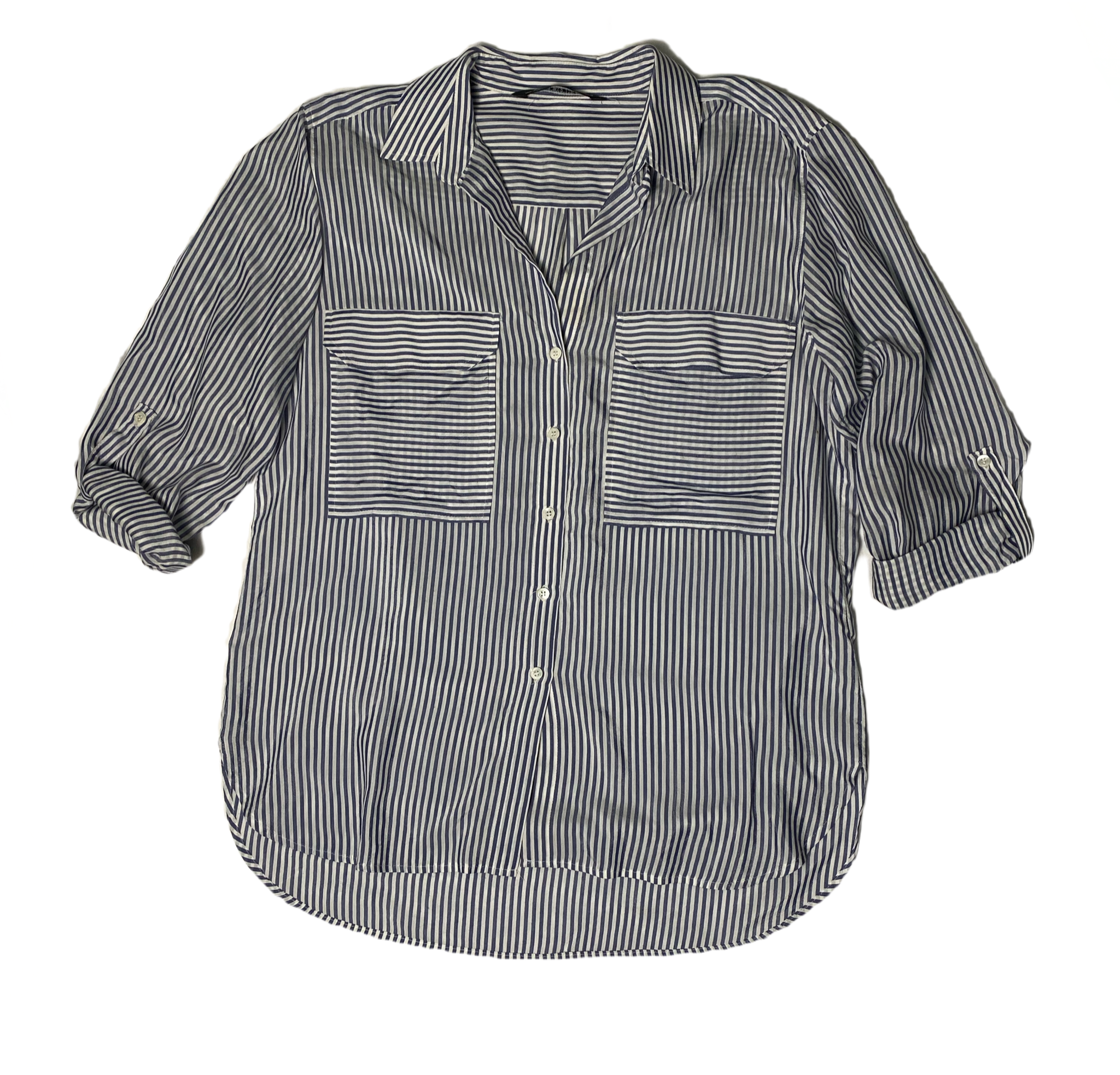 Zara Women Striped Shirt with pockets and roll up sleeves. a harmoniou